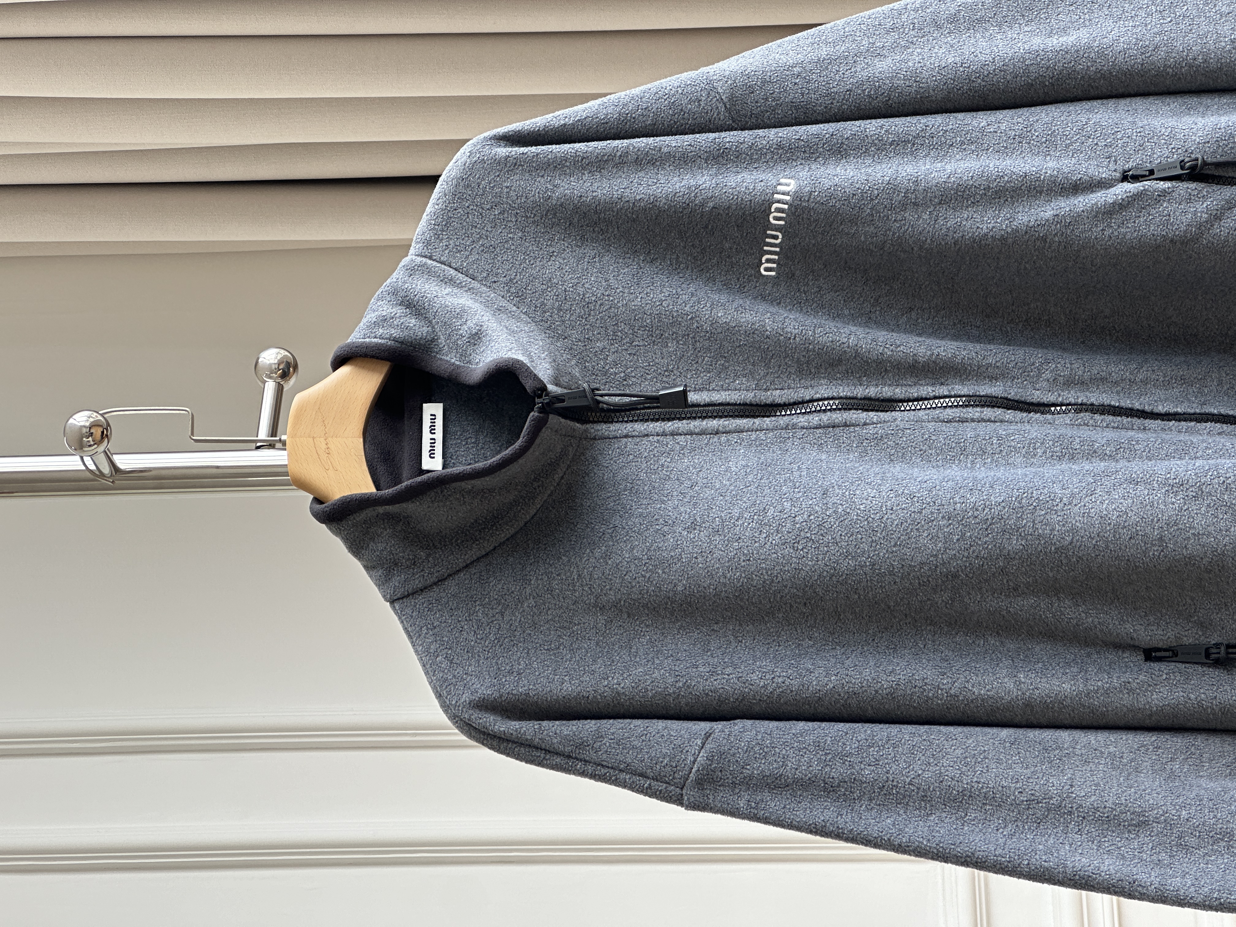 Miu Miu Stand Collar Fleece Zip-up Casual Jacket