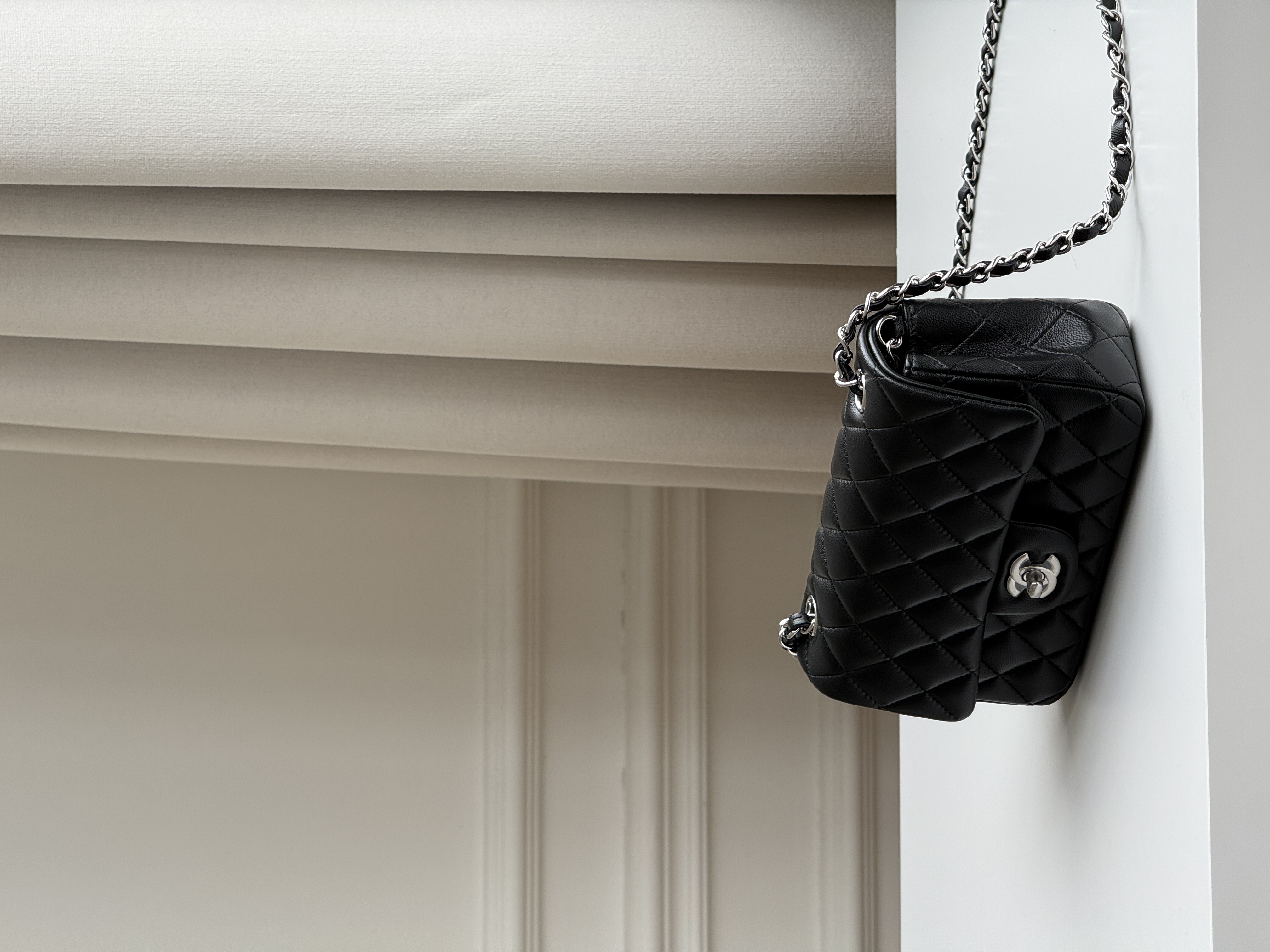 Chanel Black Caviar Leather Classic Flap Silver CC Chain Bag