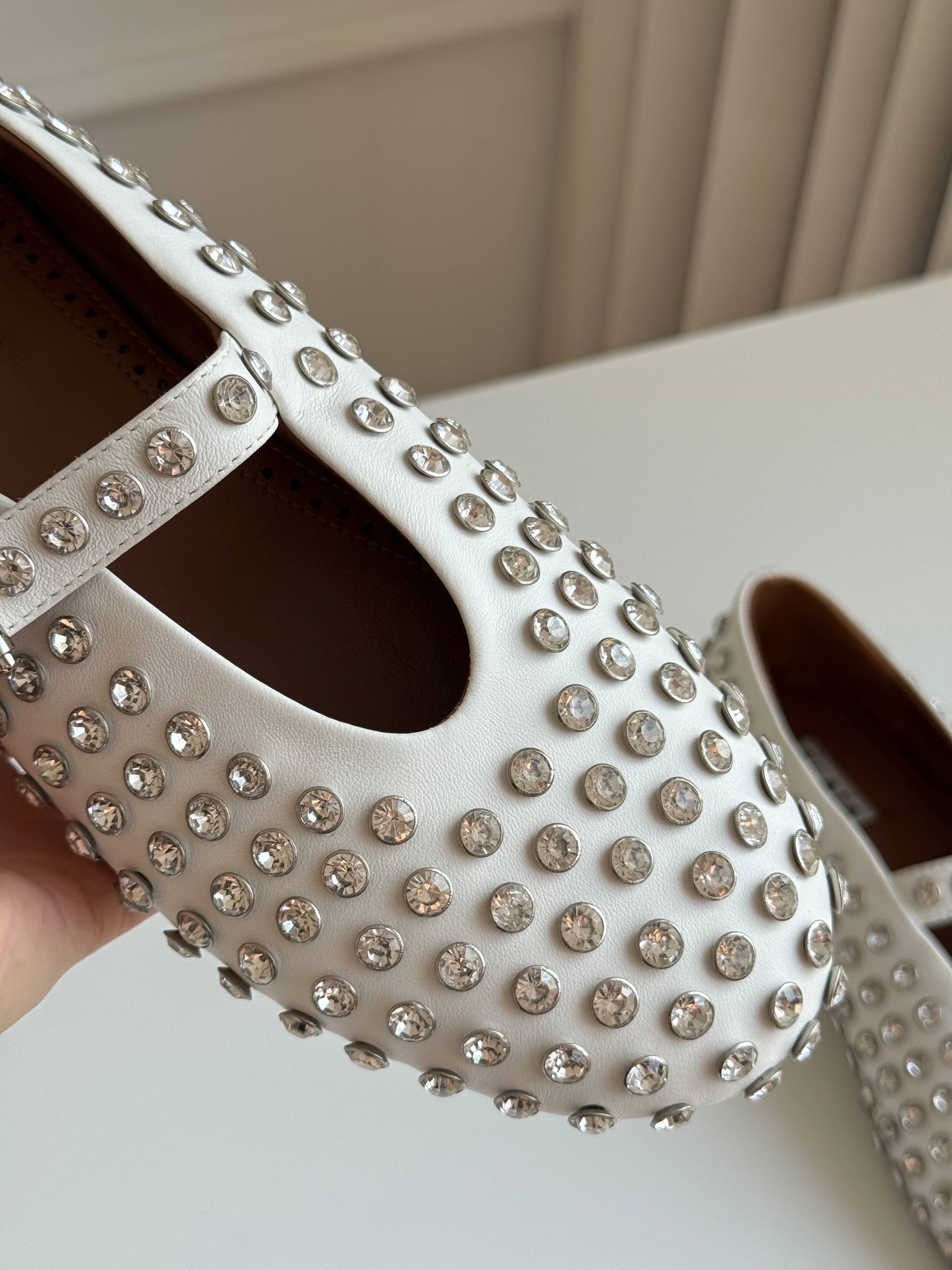 Rhinestone Studded Mary Jane Ballet Flats / Crystal Embellished Ballerina Shoes