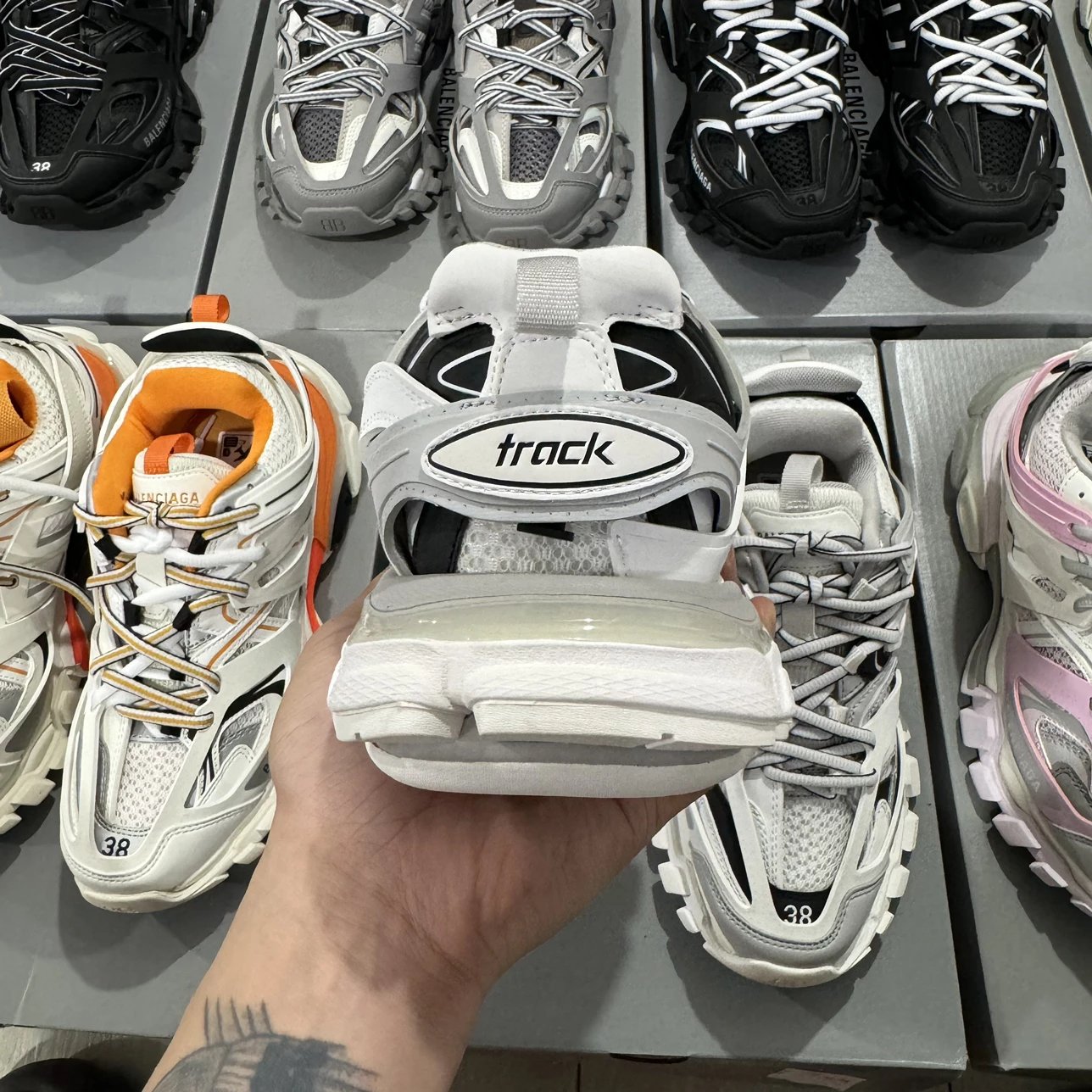 LED 1:1 Best Quality Balenciaga Track Shoes White & Grey