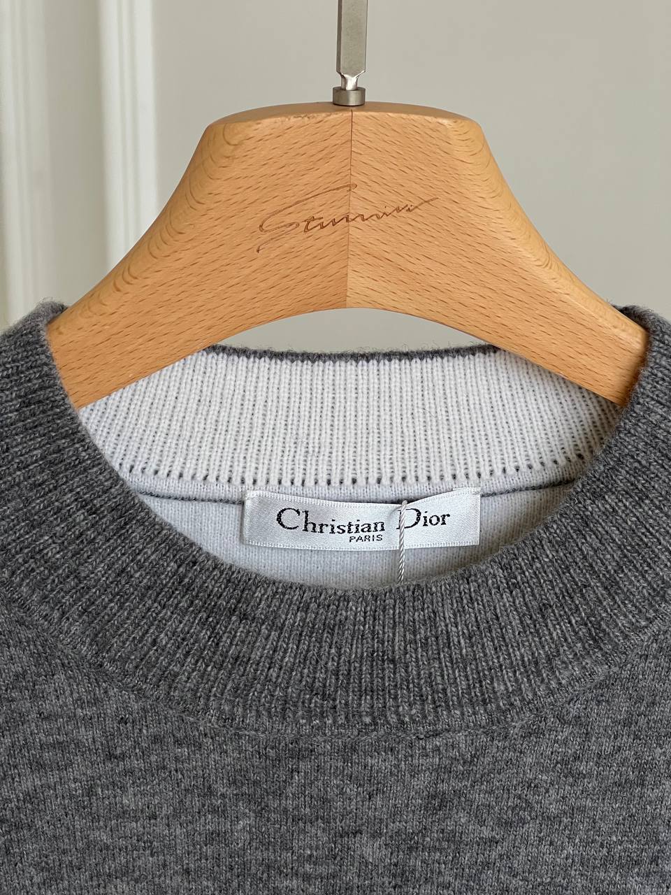 Christian Dior Heather Grey Crew Neck Solid Wool Cropped Knit Sweater