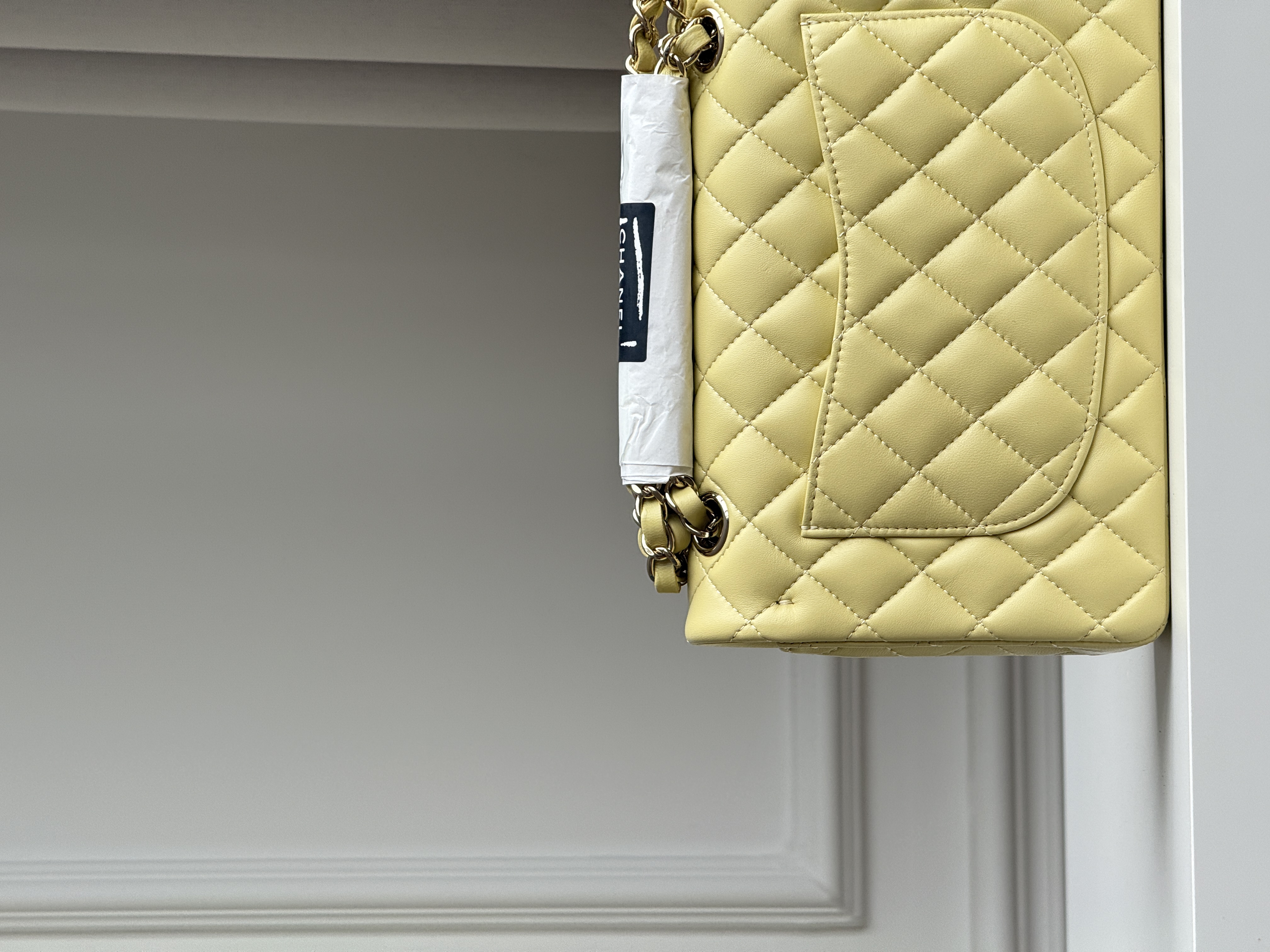 CHANEL Classic Flap Medium, Lambskin Classic Flap Bag in Pale Yellow