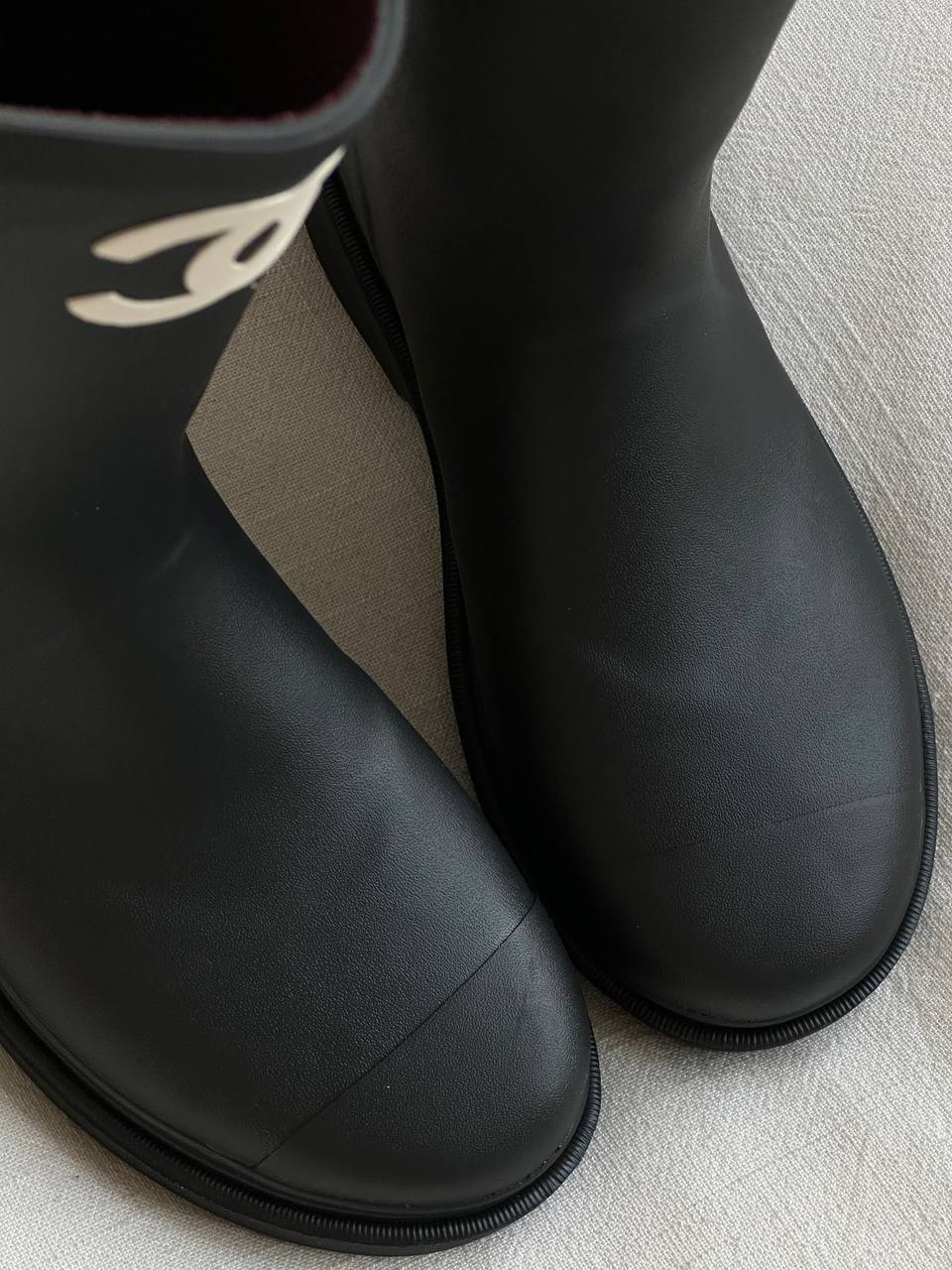 Chanel Black White CC Logo Block Heel Tall Waterproof Rain Boots