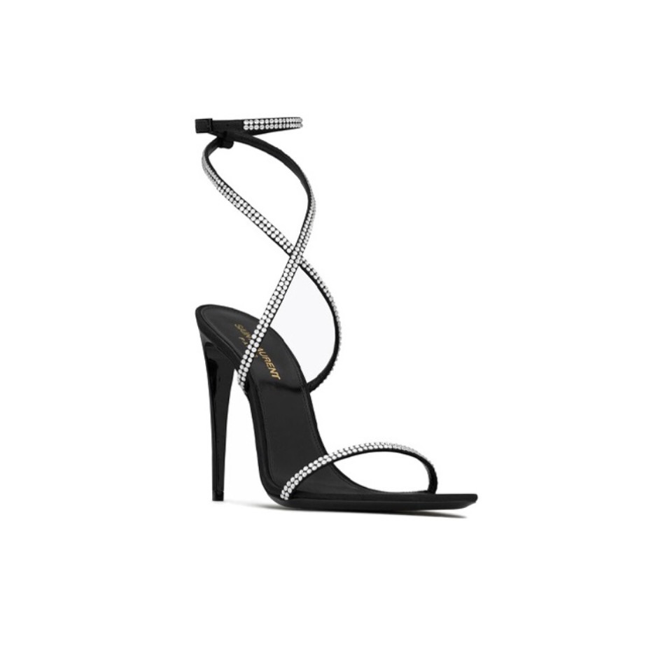 Saint Laurent YSL Rhinestone Set With Buckle Heels 10.5CM Slide Heels