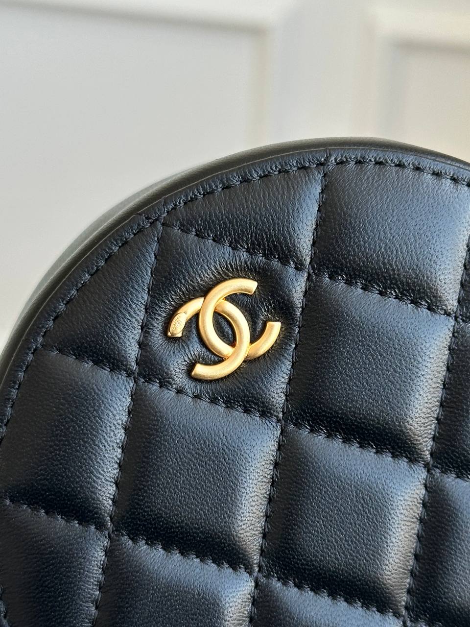 Chanel Classic Quilted Round Coin Purse on Chain / Round Clutch with Chain
