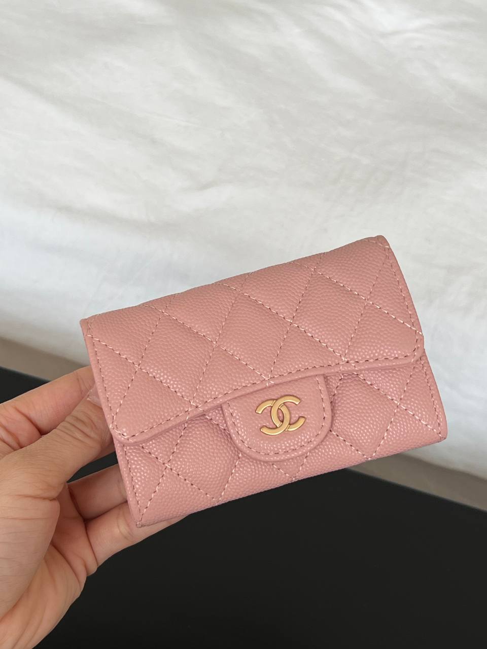 Chanel Pink Caviar Leather Quilted CC Flap Card Holder