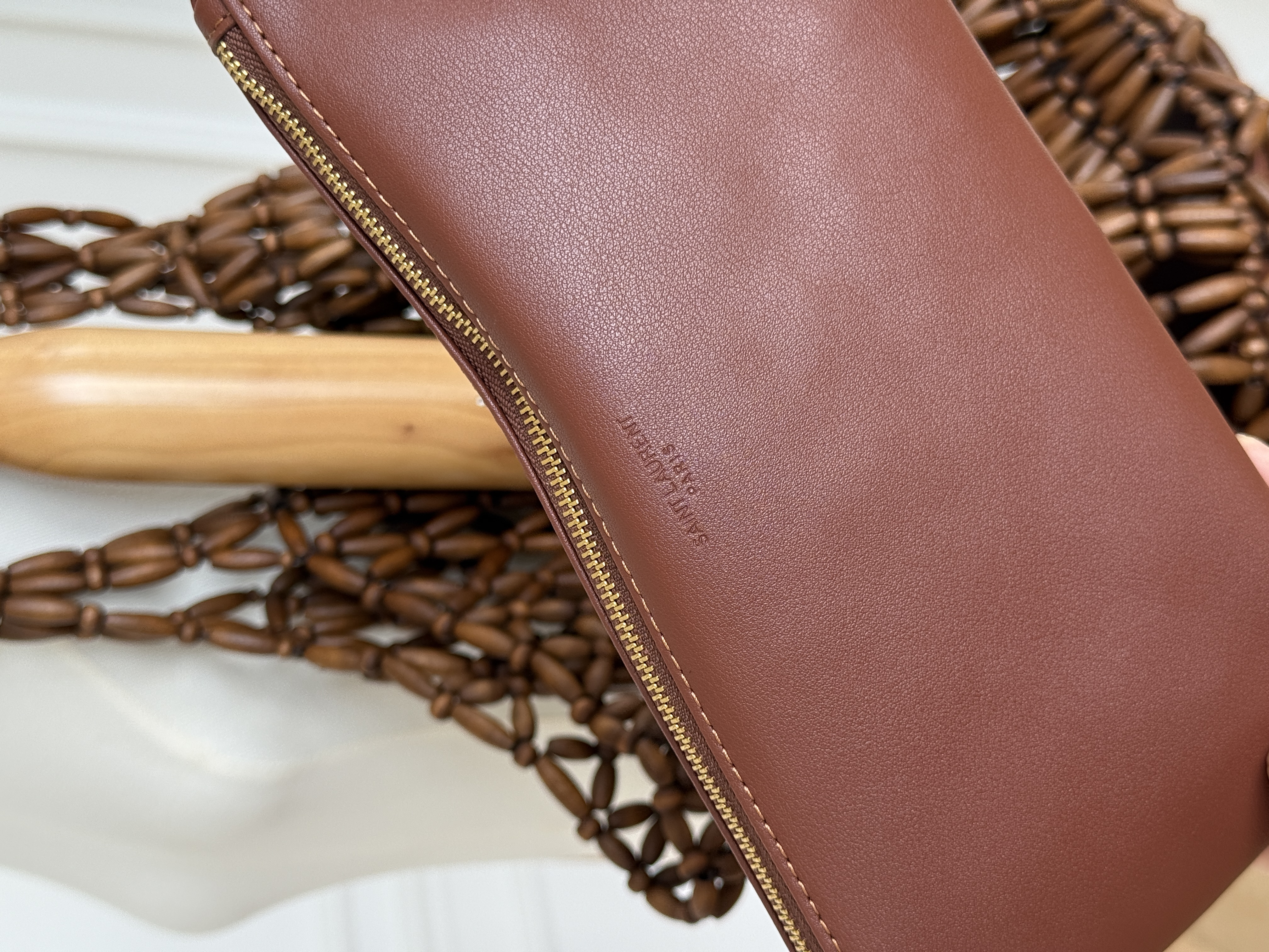 Saint Laurent Icare Beaded Wood Tote