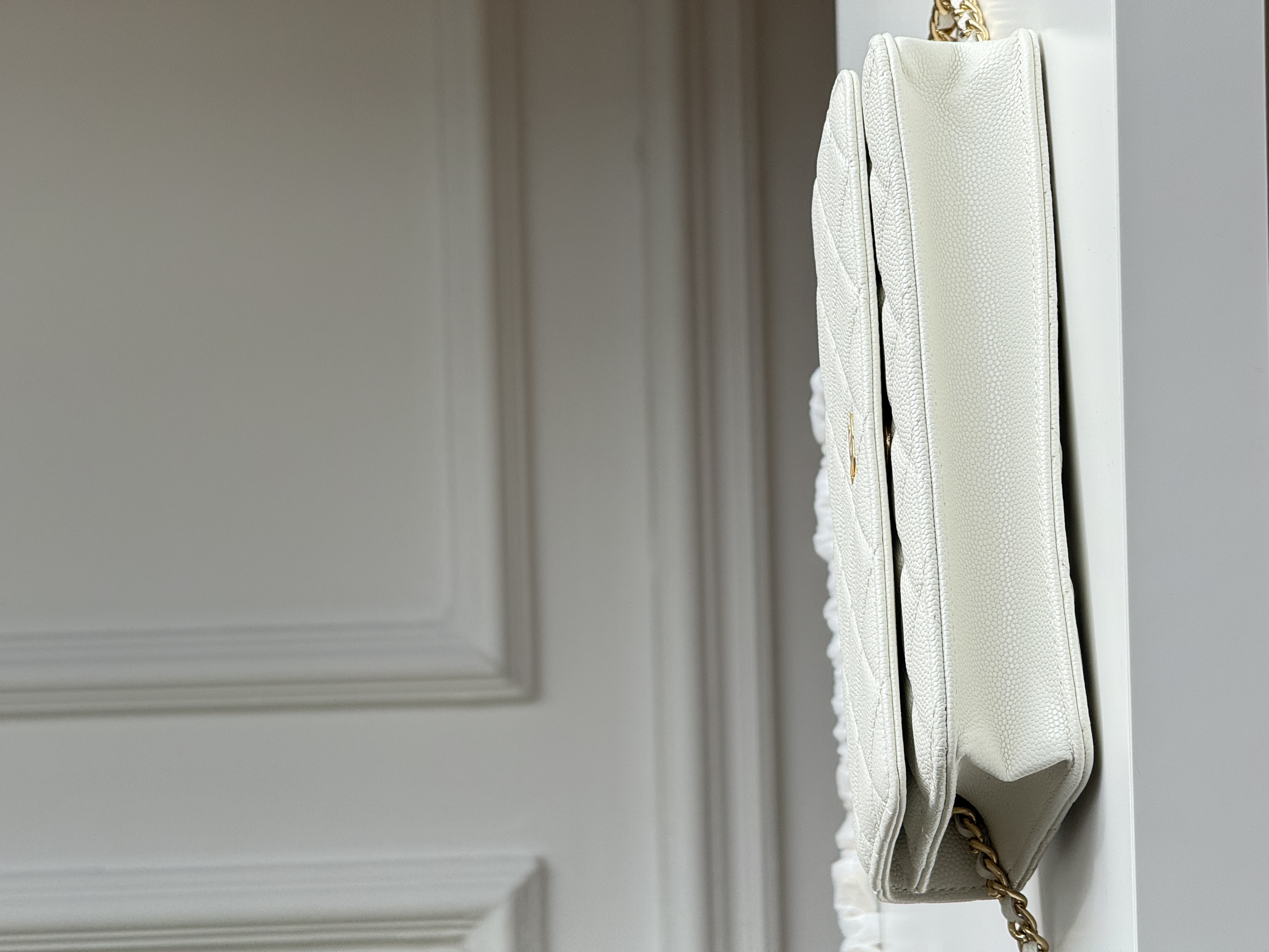Chanel White Caviar Leather Wallet On Chain Crossbody Bag