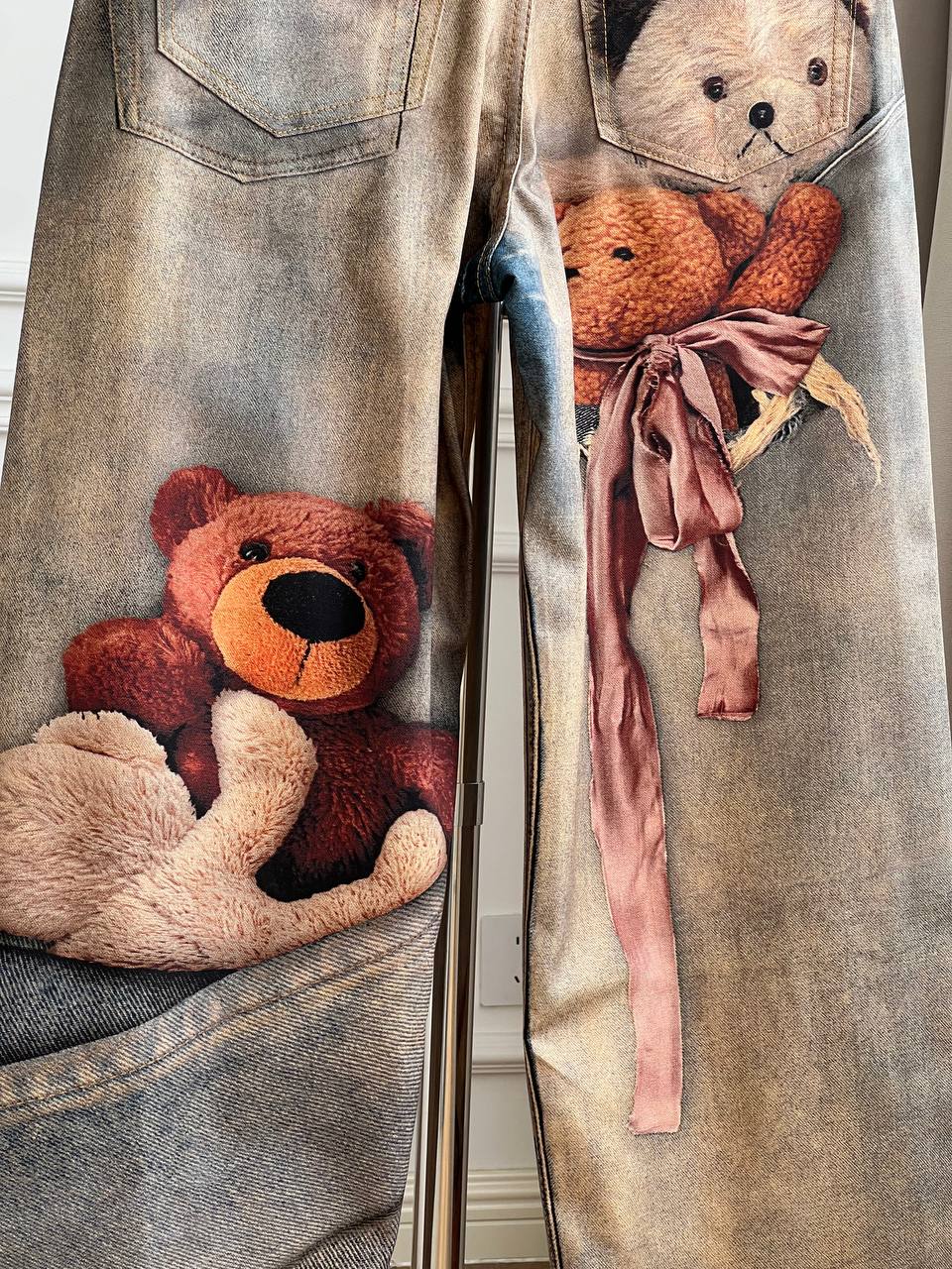 Acne Studios 1981 Teddy Bear 3D Print Washed Wide-Leg Jeans