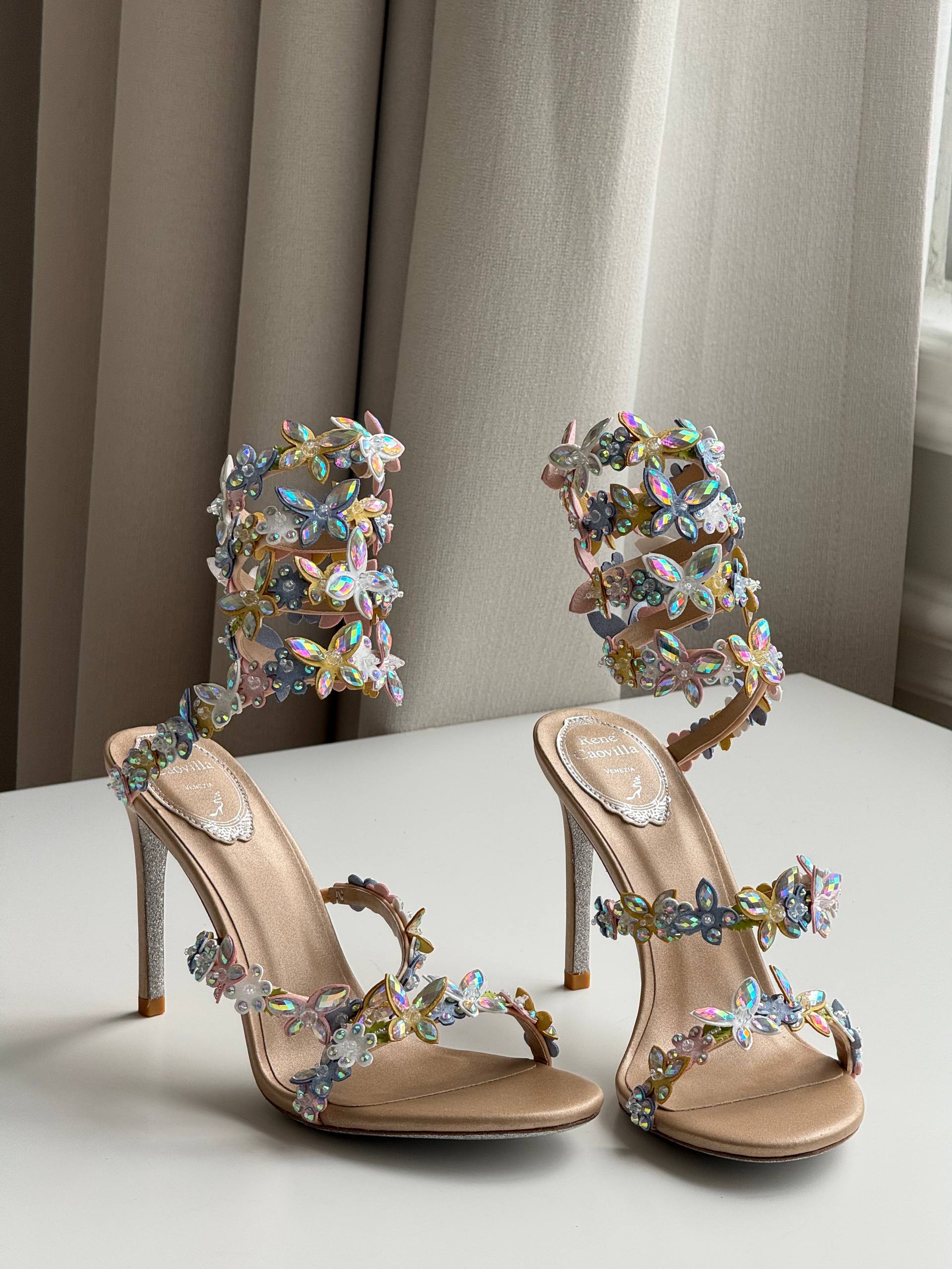 René Caovilla Eden Butterfly Crystal Wrap-Around Heeled Sandals