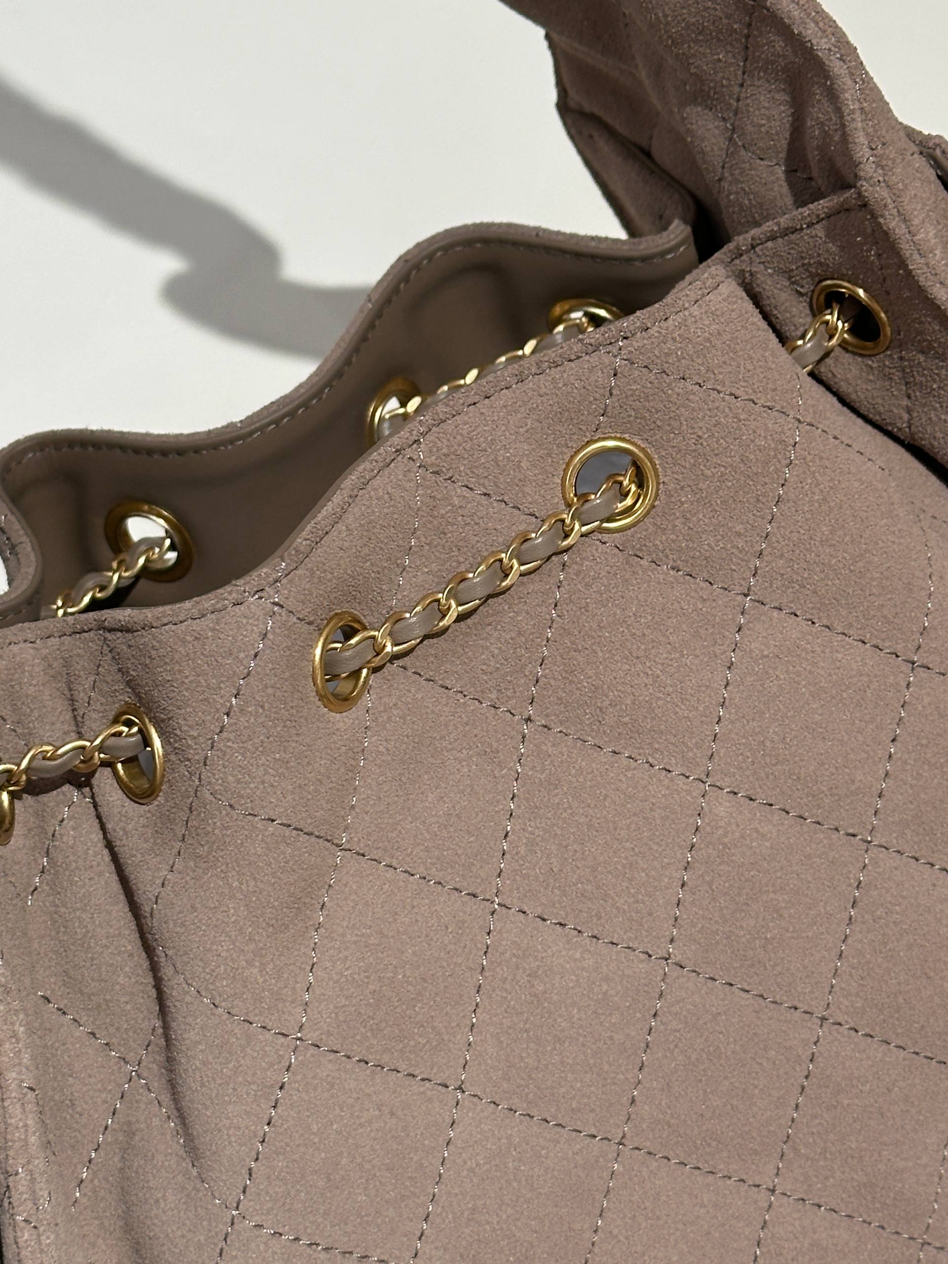 CHANEL Small 25 Bag in Taupe Grey Suede
