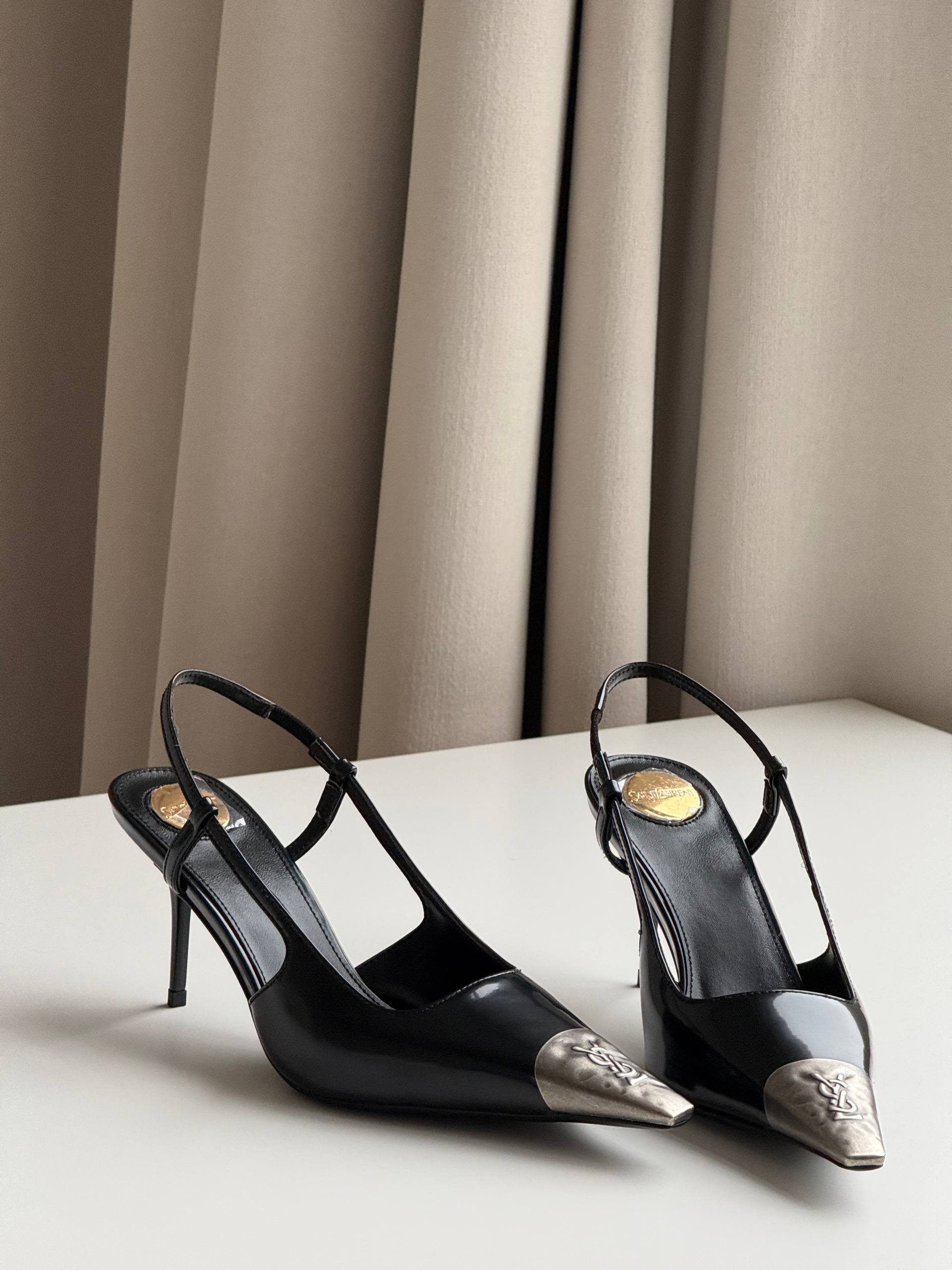 Saint Laurent Jeanne Slingback Pumps with Metal Toe Cap