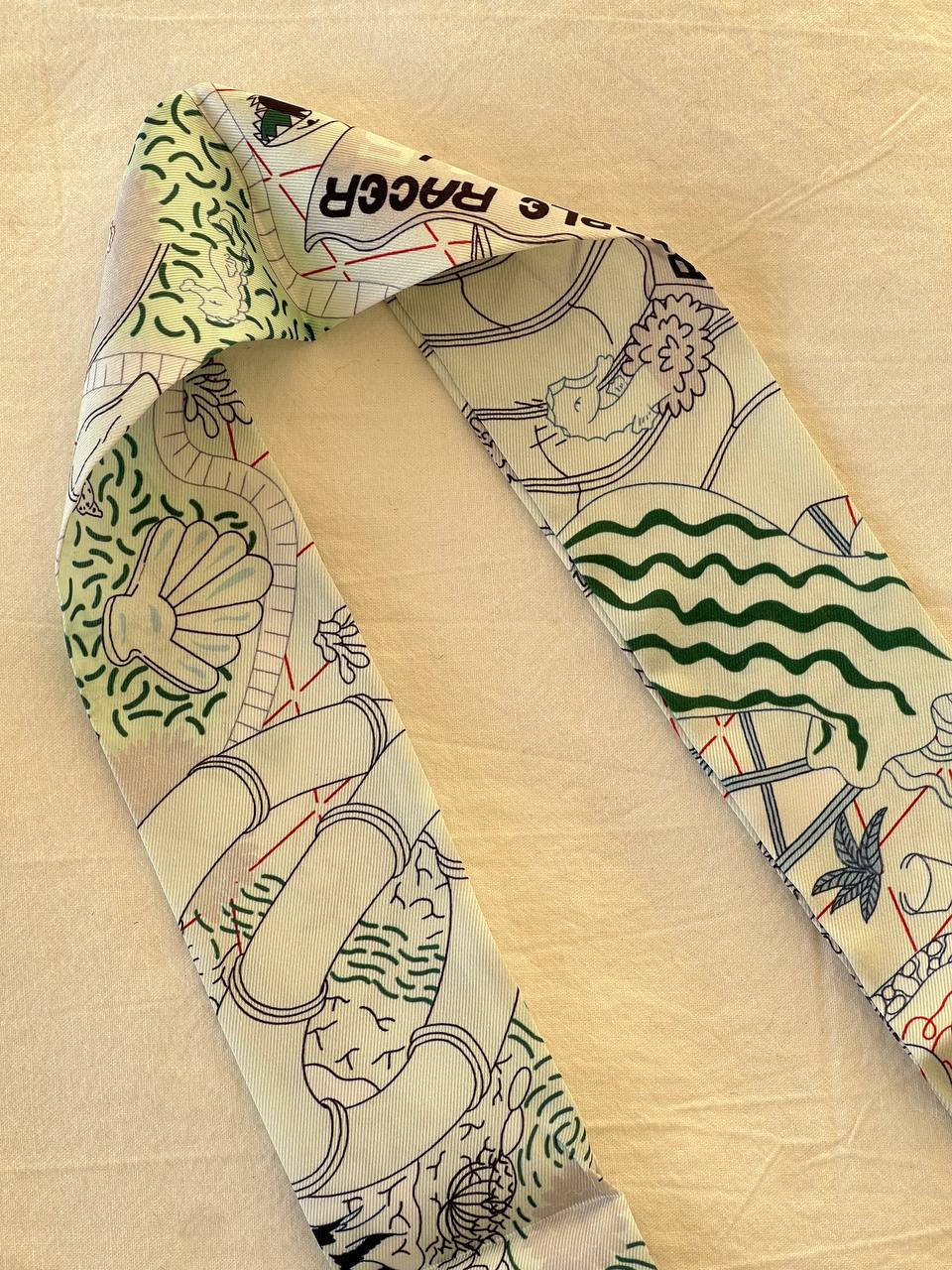 Hermès Light Base Printed Landscape Silk Twilly Scarf