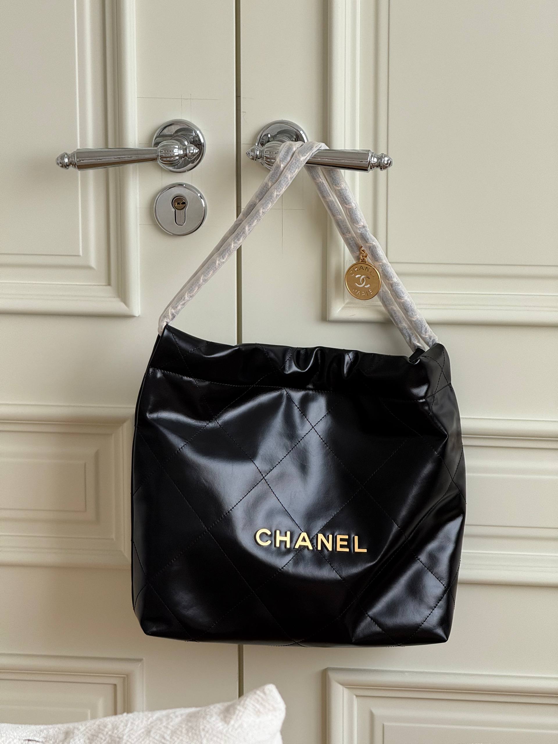 Chanel 22 Mini Shiny Quilted Leather Shopping Tote Bag