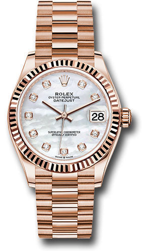 Rolex Everose Gold Datejust 31 Watch - Fluted Bezel - Silver Diamond Dial - President Bracelet - 278275 mdp【1:1 Replica】