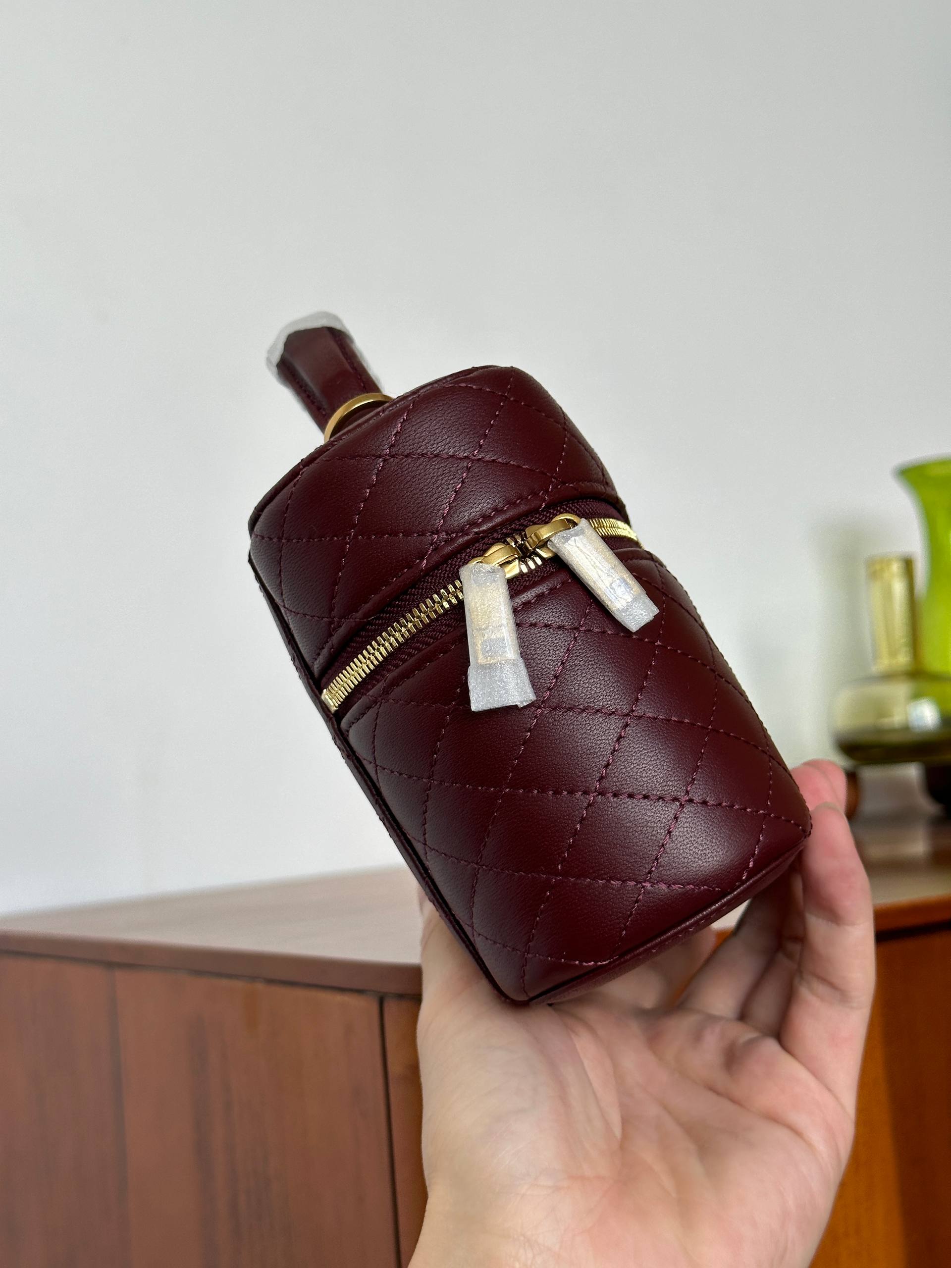 Yves Saint Laurent Burgundy Quilted Lambskin Mini Vanity Top Handle Bag