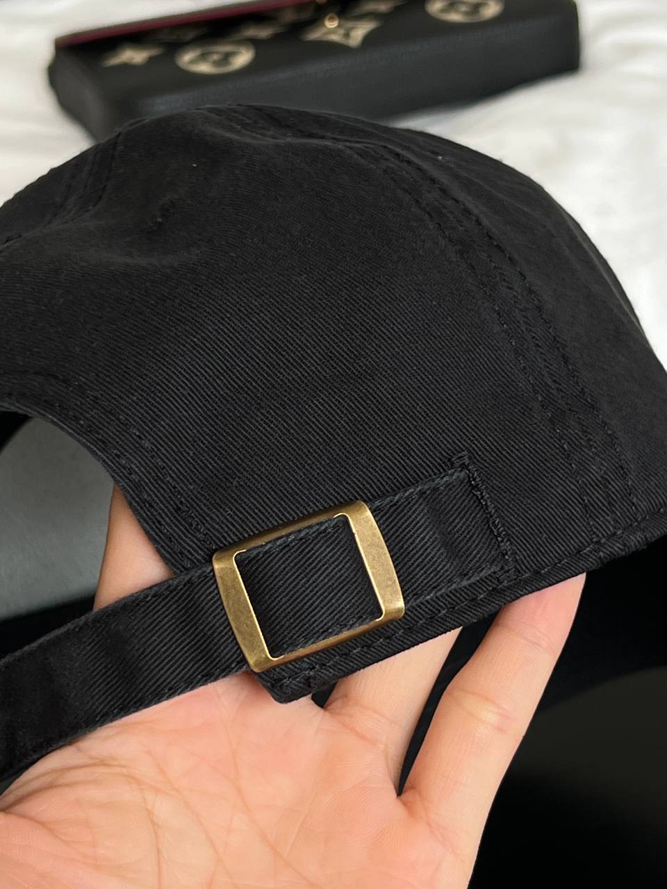Moncler Black Washed Cotton Soft Baseball Cap With Circular Patch Embroidery Logo