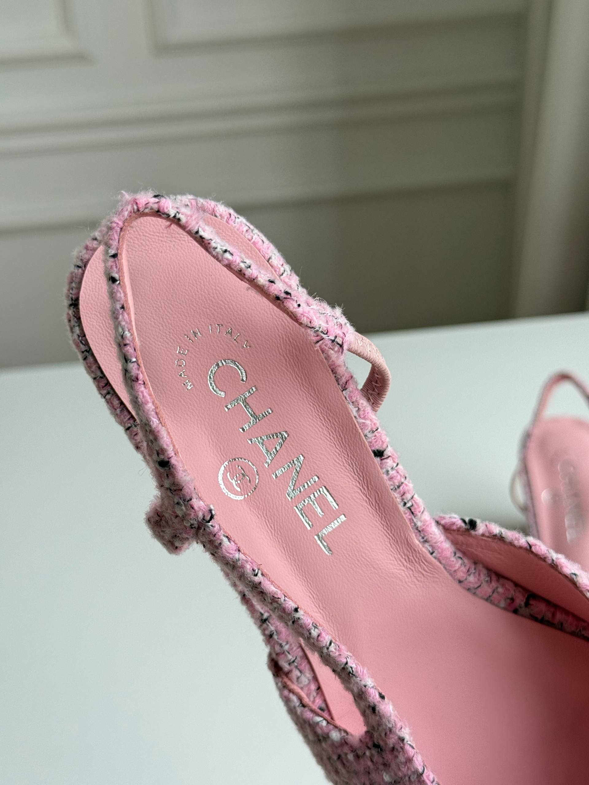 Chanel Two-Tone Tweed Slingback Block Heel Sandals