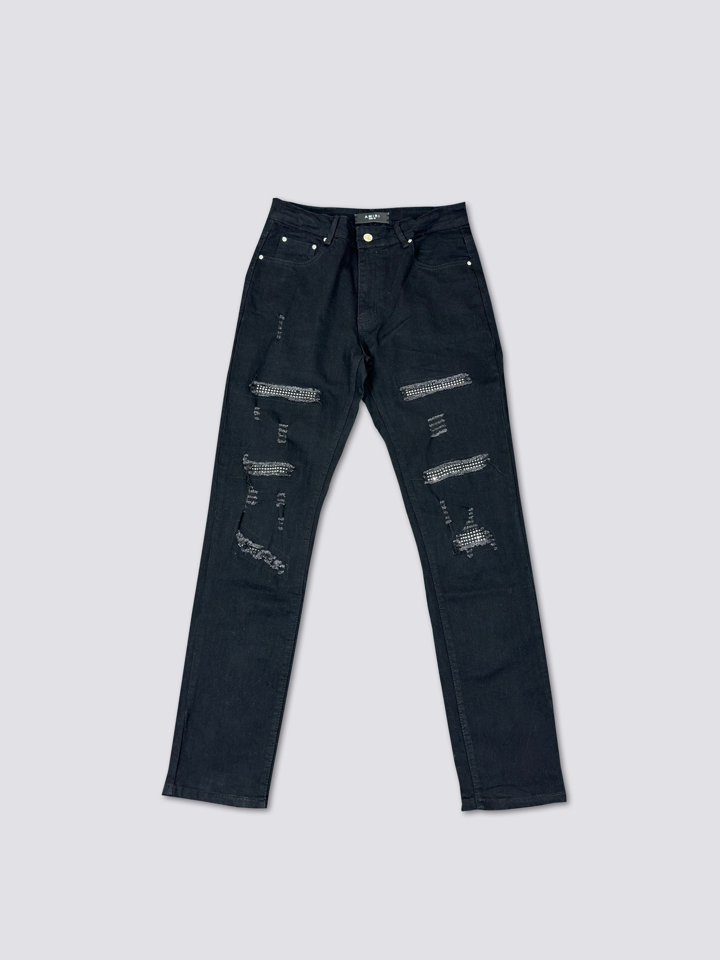 Amiri Silver Diamondblack hole patched jeans