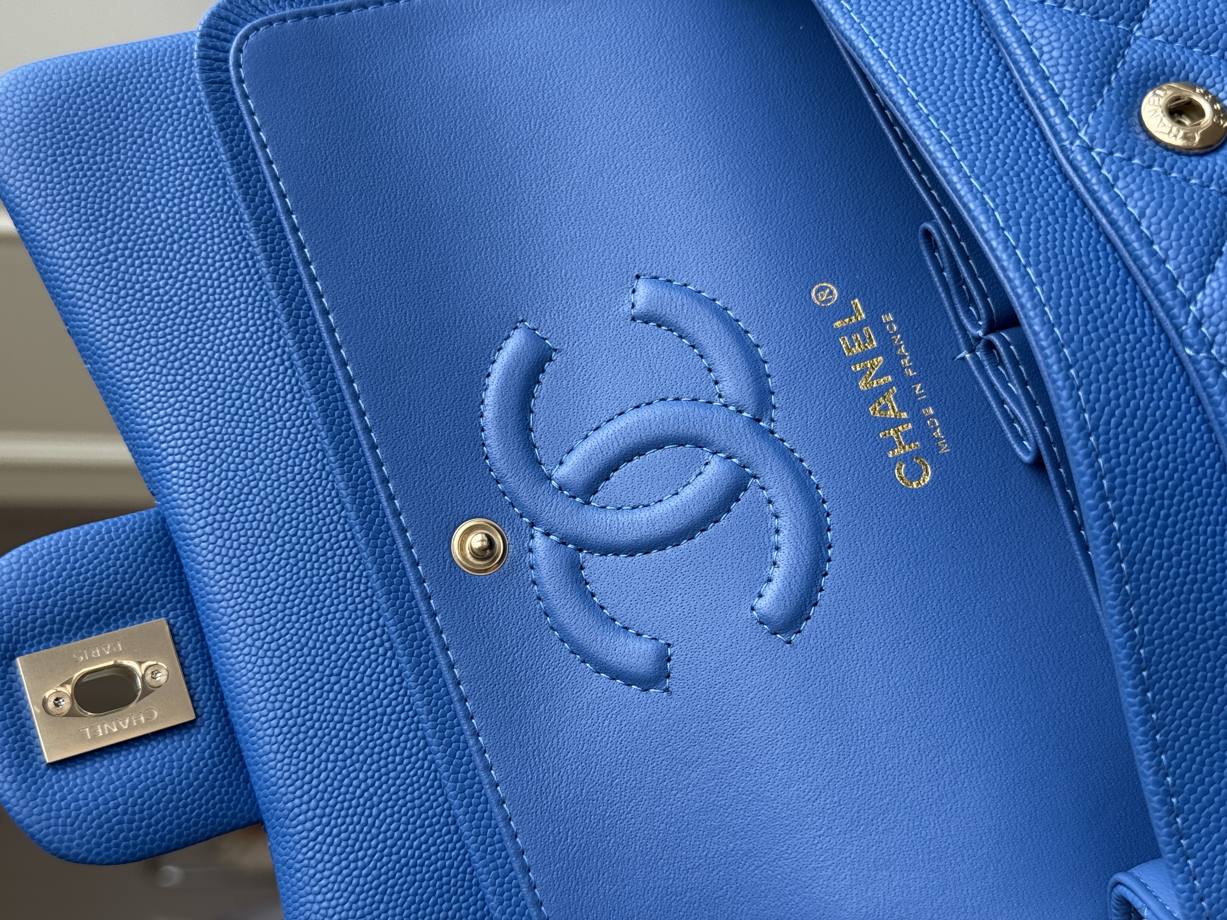 Chanel Klein Blue Caviar Leather Medium Classic Flap Handbag