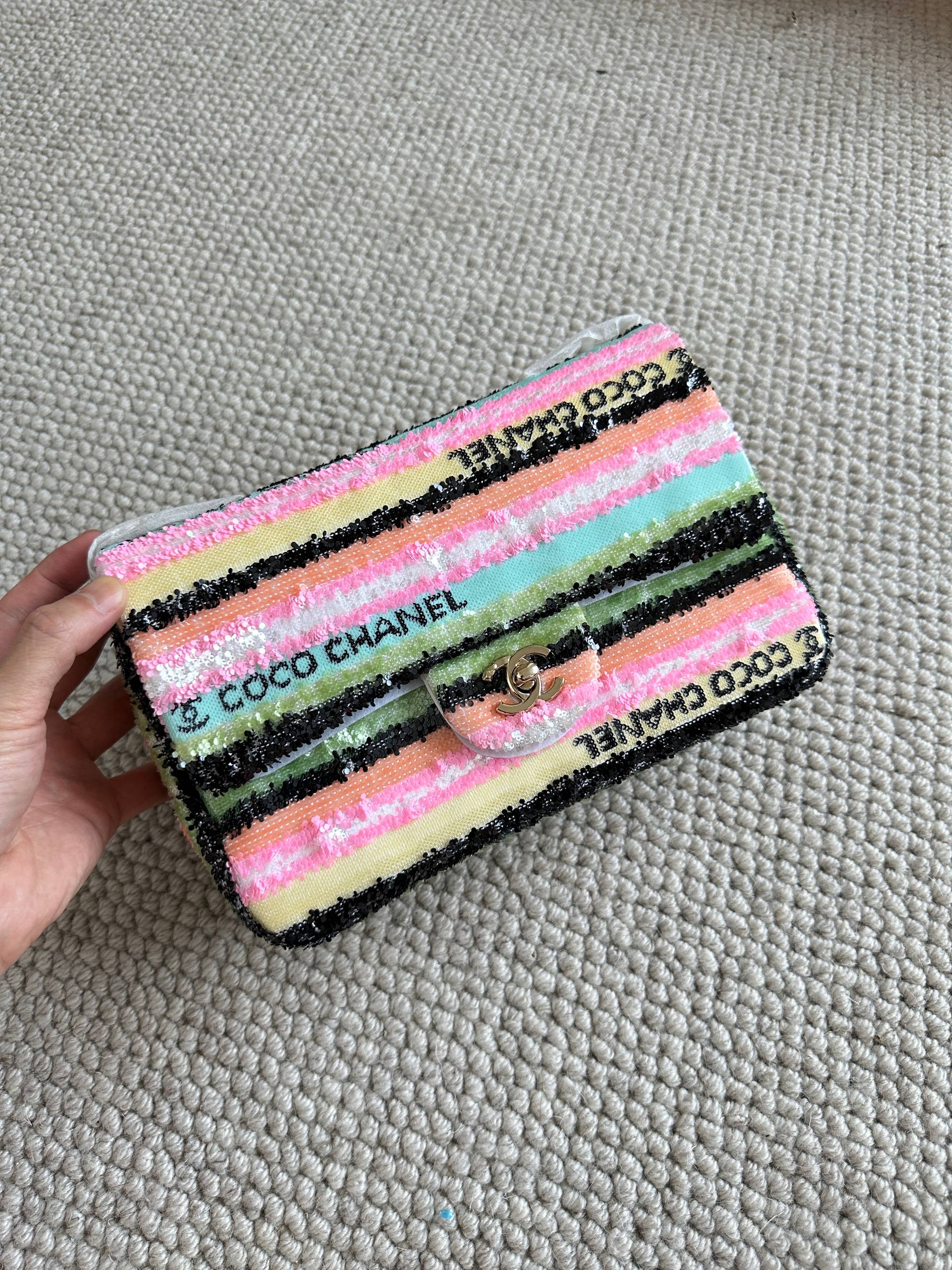 Chanel Multicolor Stripe Sequin WOC Wallet On Chain