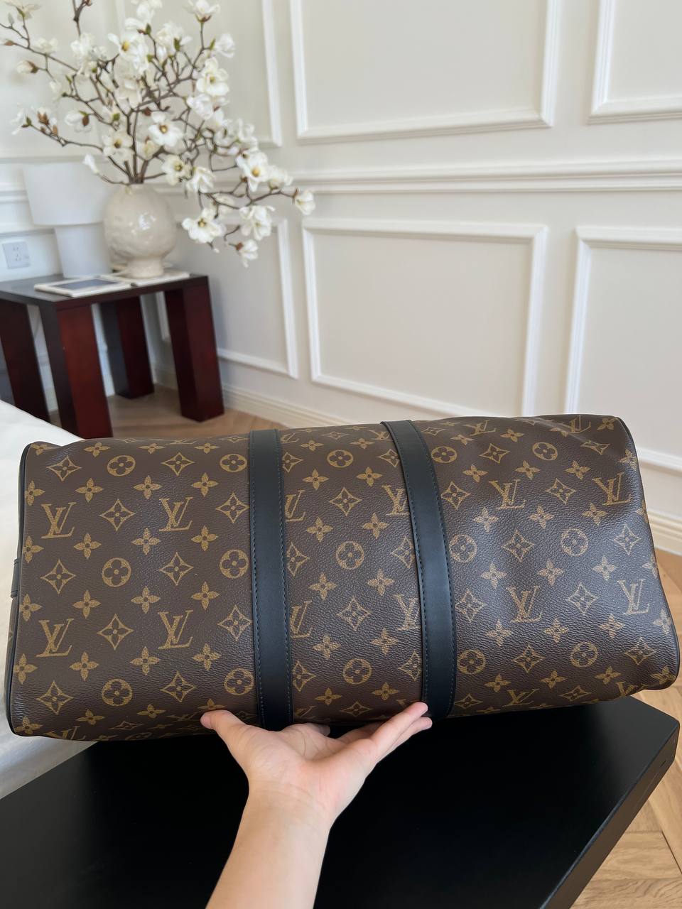 Louis Vuitton Keepall Bandoulière Monogram Macassar Travel Bag