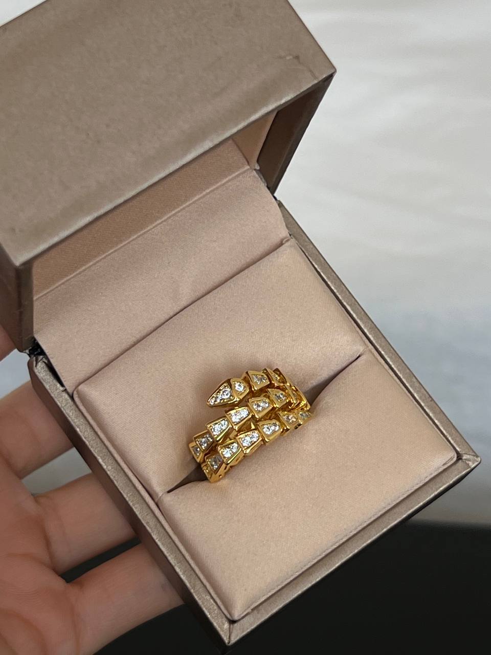 BVLGARI Serpenti Viper Yellow Gold Full Pave Diamond Snake Ring