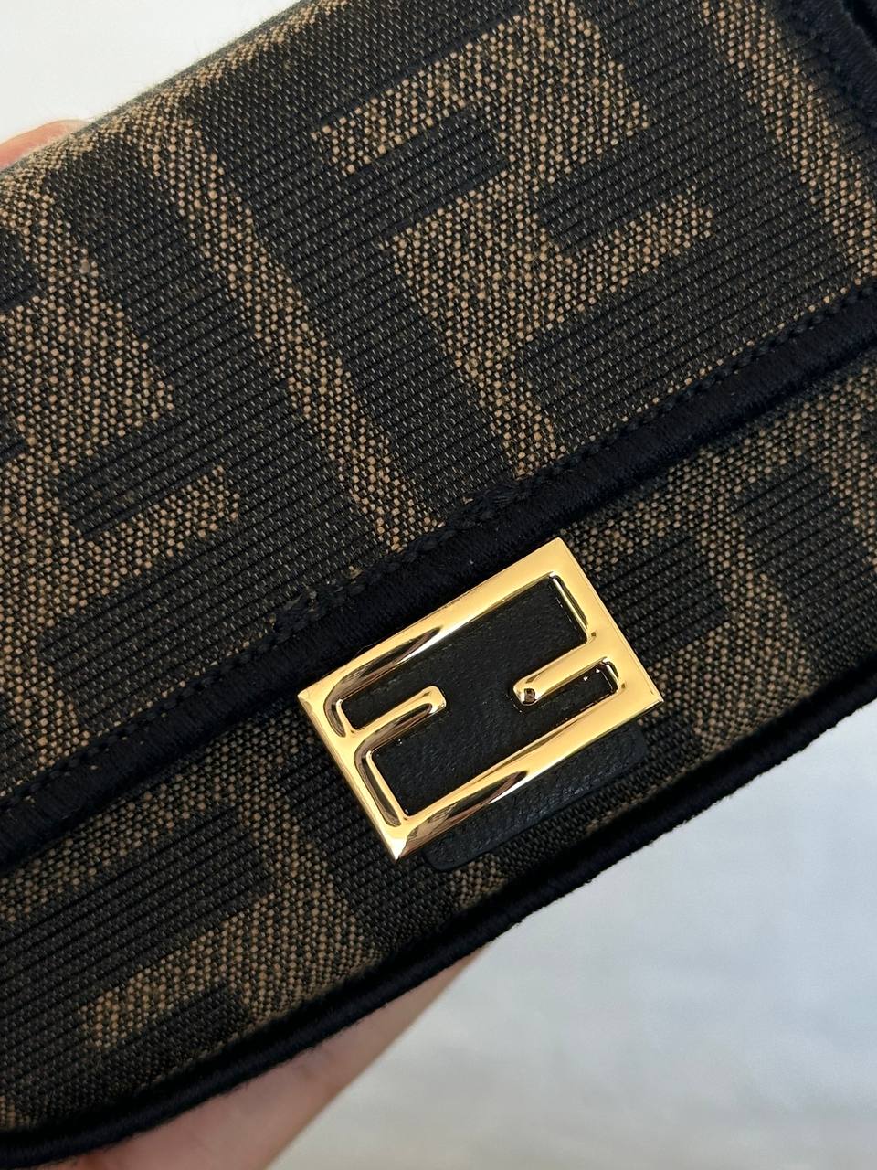 Fendi FF Zucca Canvas Mini Double F Gold Buckle Key Ring Card Coin Pouch