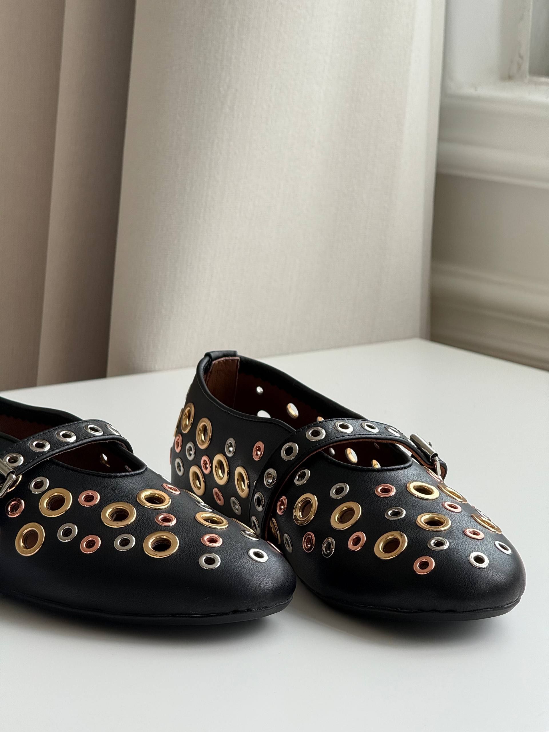 Multi-Tone Studded Leather Mary Jane Flats