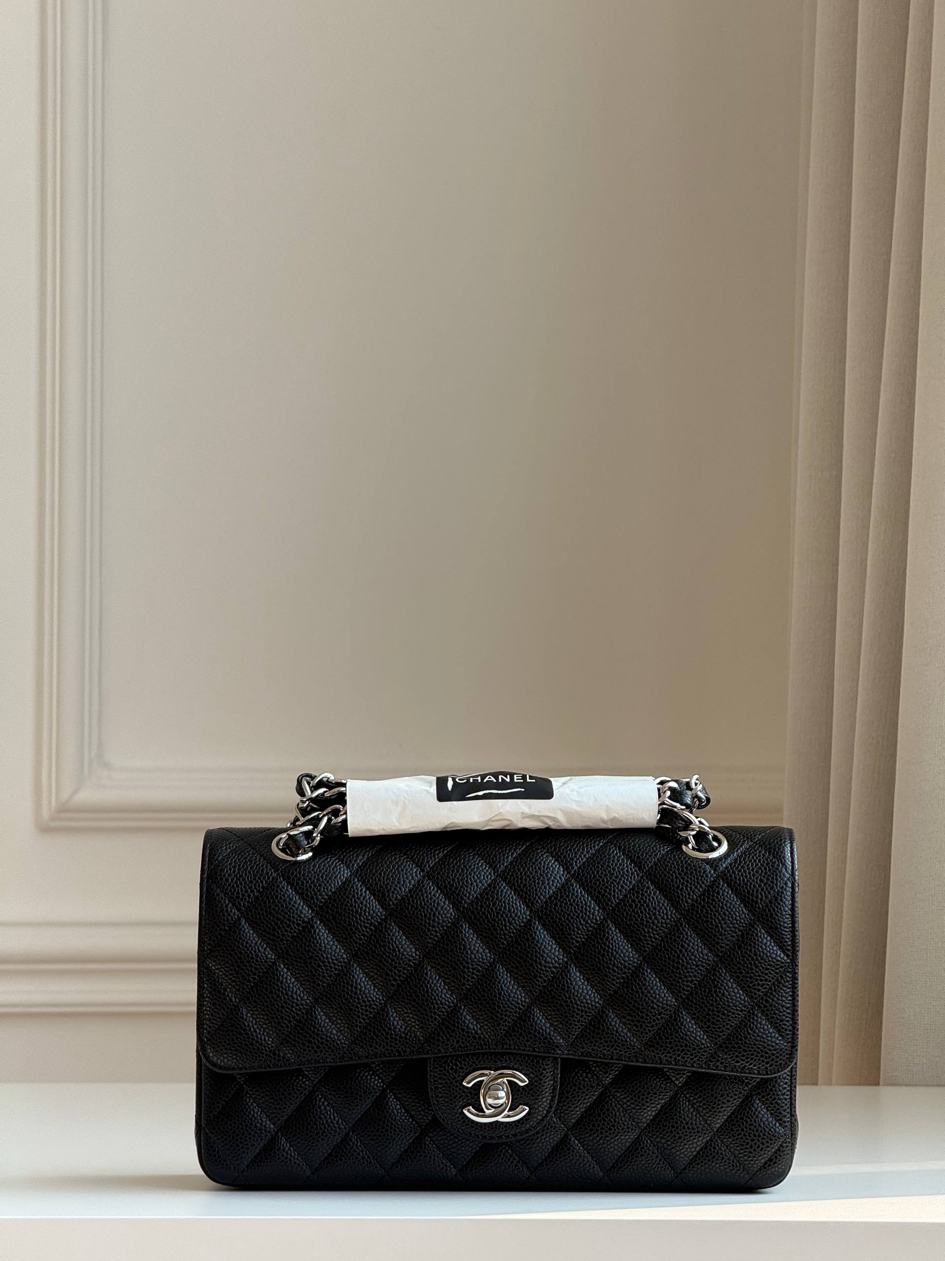 CHANEL Classic Medium Flap Bag in Caviar Leather with Silver Hardware