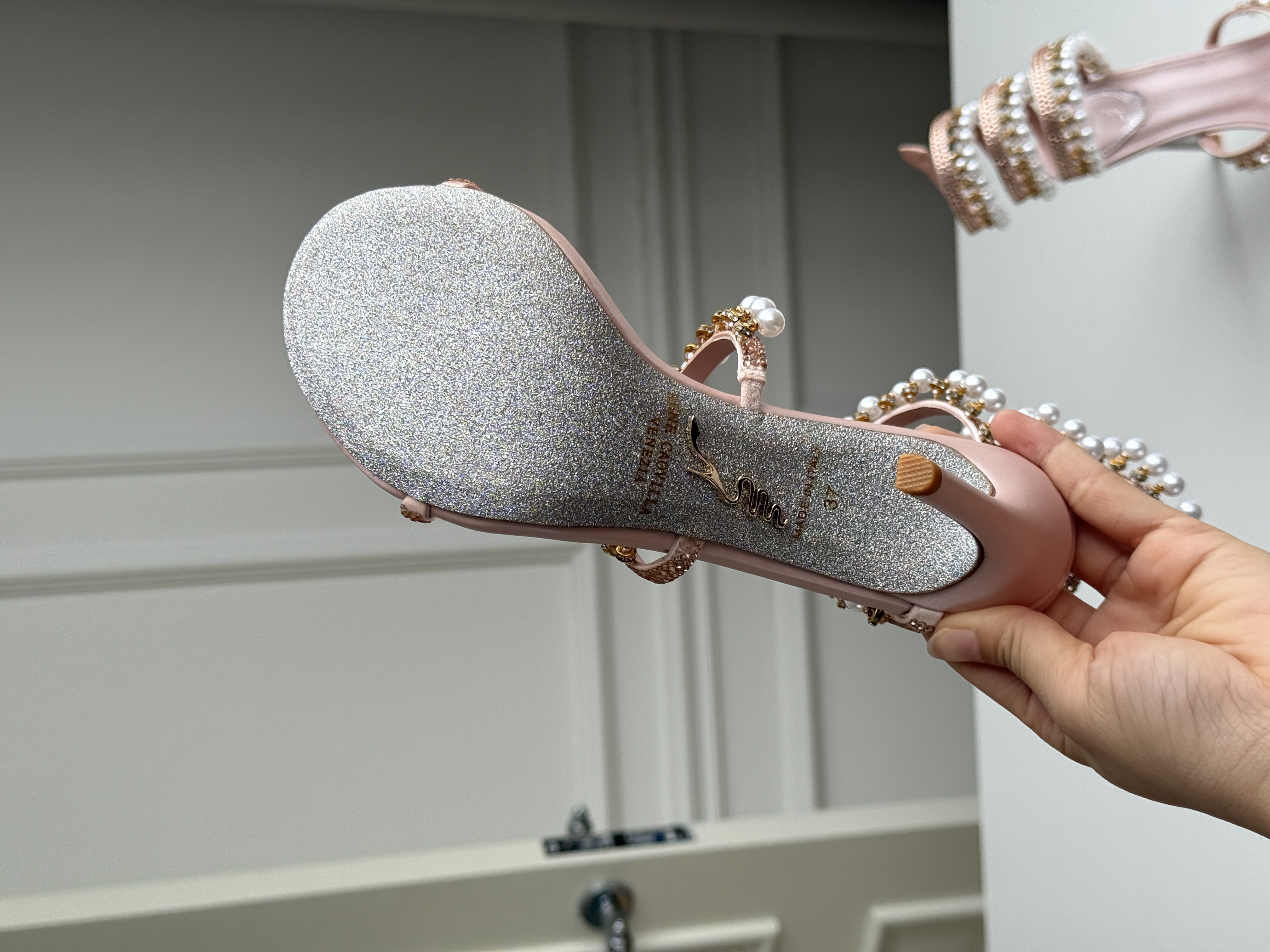 René Caovilla Chandelier Embellished Satin Wrap-Around Heeled Sandals