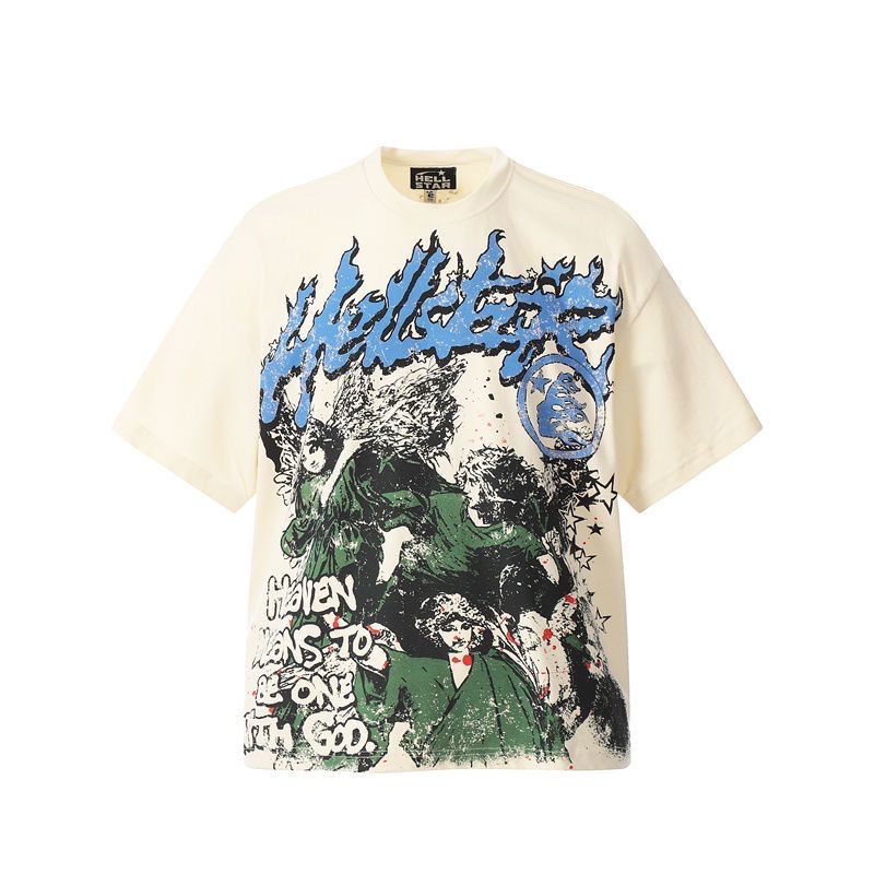 Hellstar cream and blue logo tee