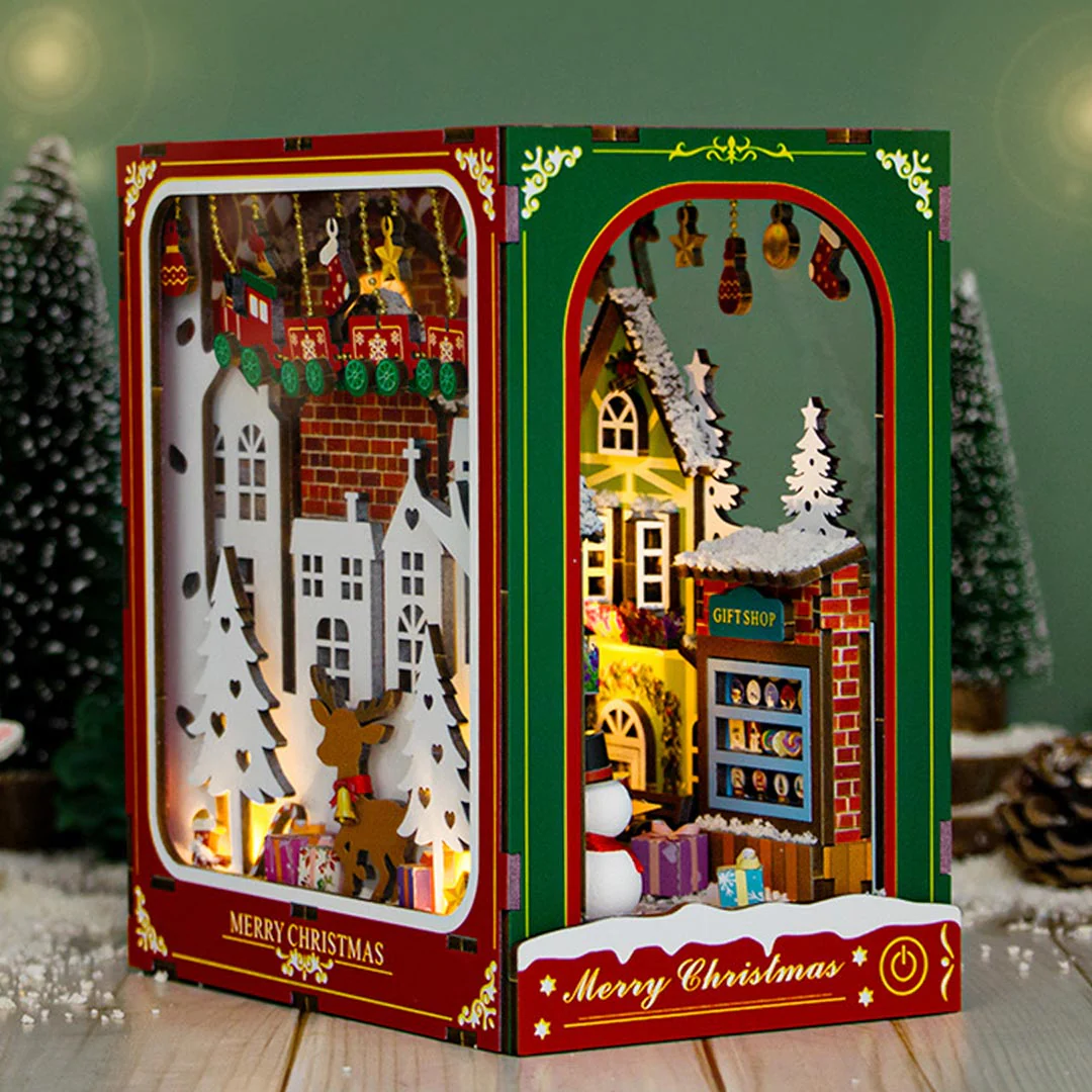 Merry Christmas DIY Book Nook Bookshelf Insert