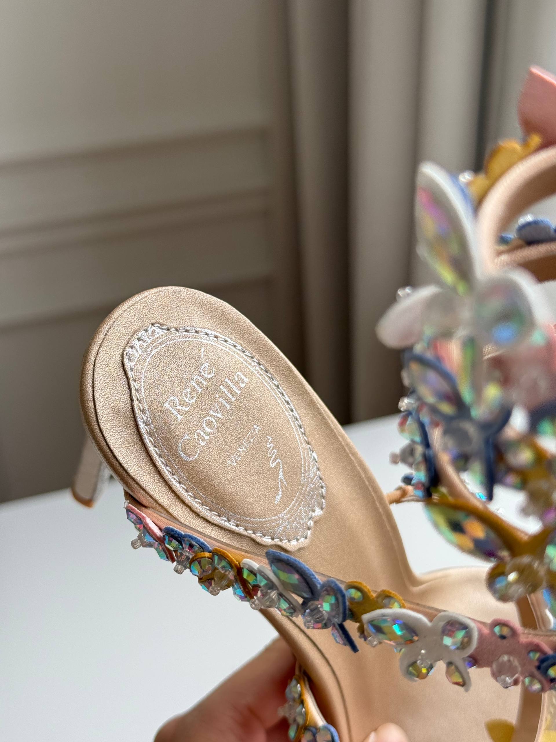 René Caovilla Eden Butterfly Crystal Wrap-Around Heeled Sandals