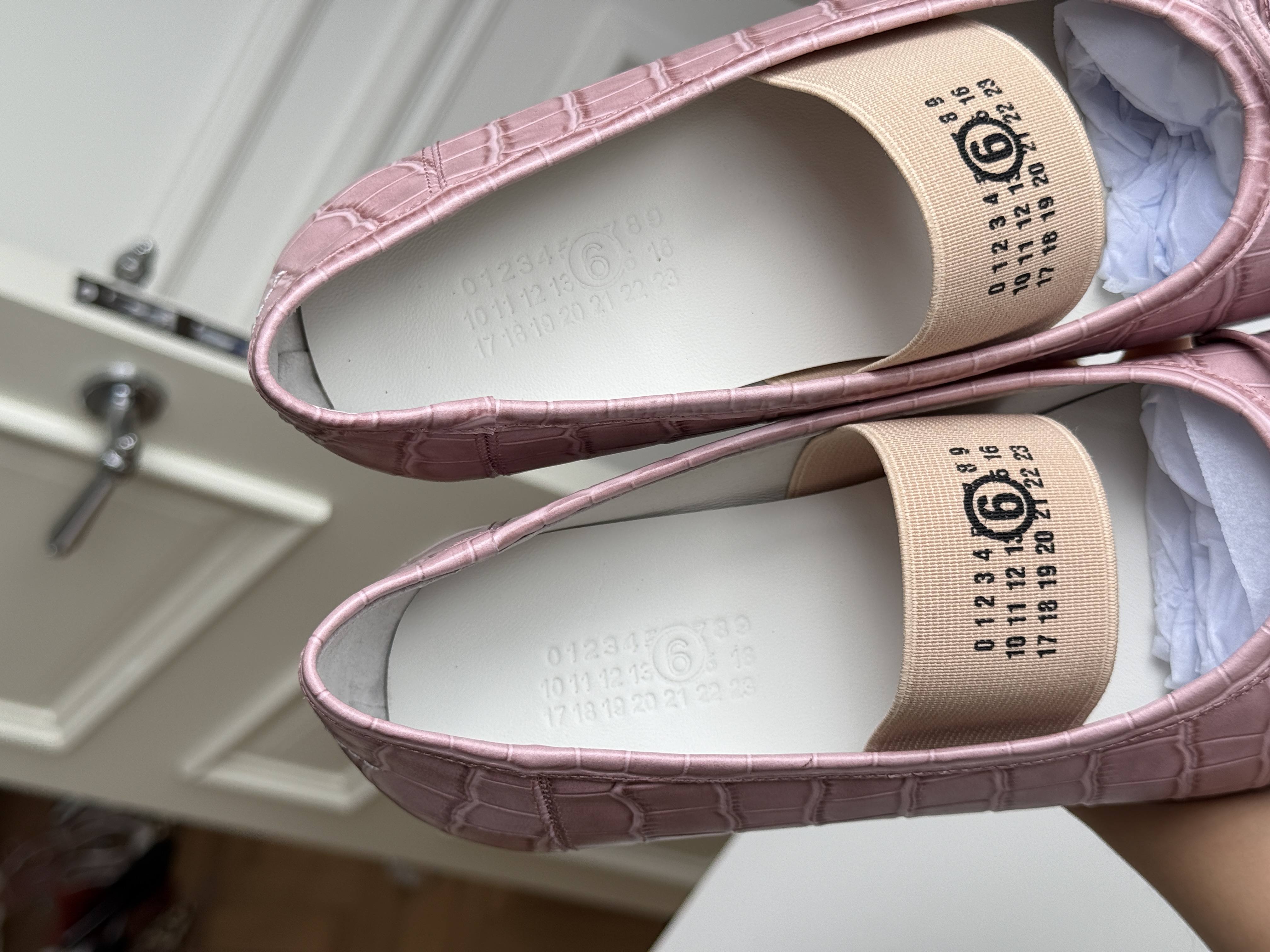 Miu Miu Dusty Pink Crocodile-Embossed Square-Toe Bow Ballet Flats