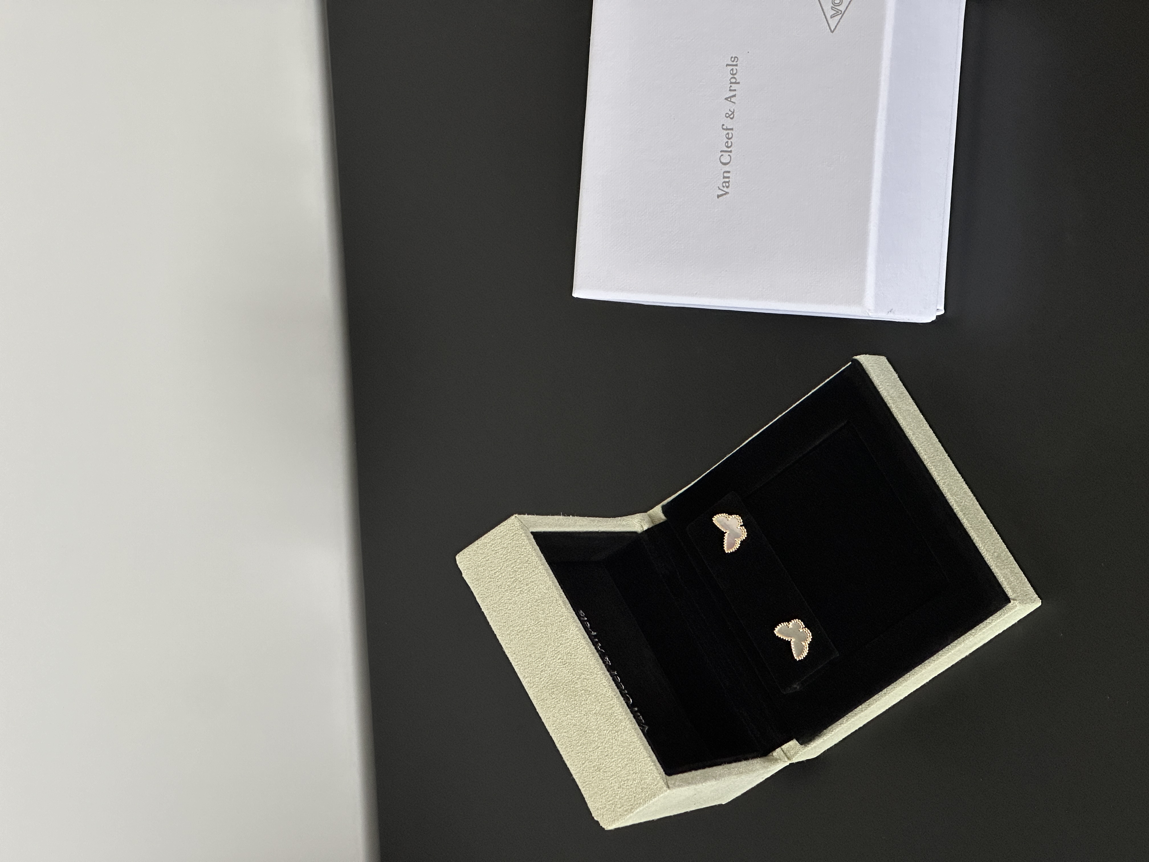 18K Gold White Mother of Pearl Butterfly Beaded Edge Stud Earrings