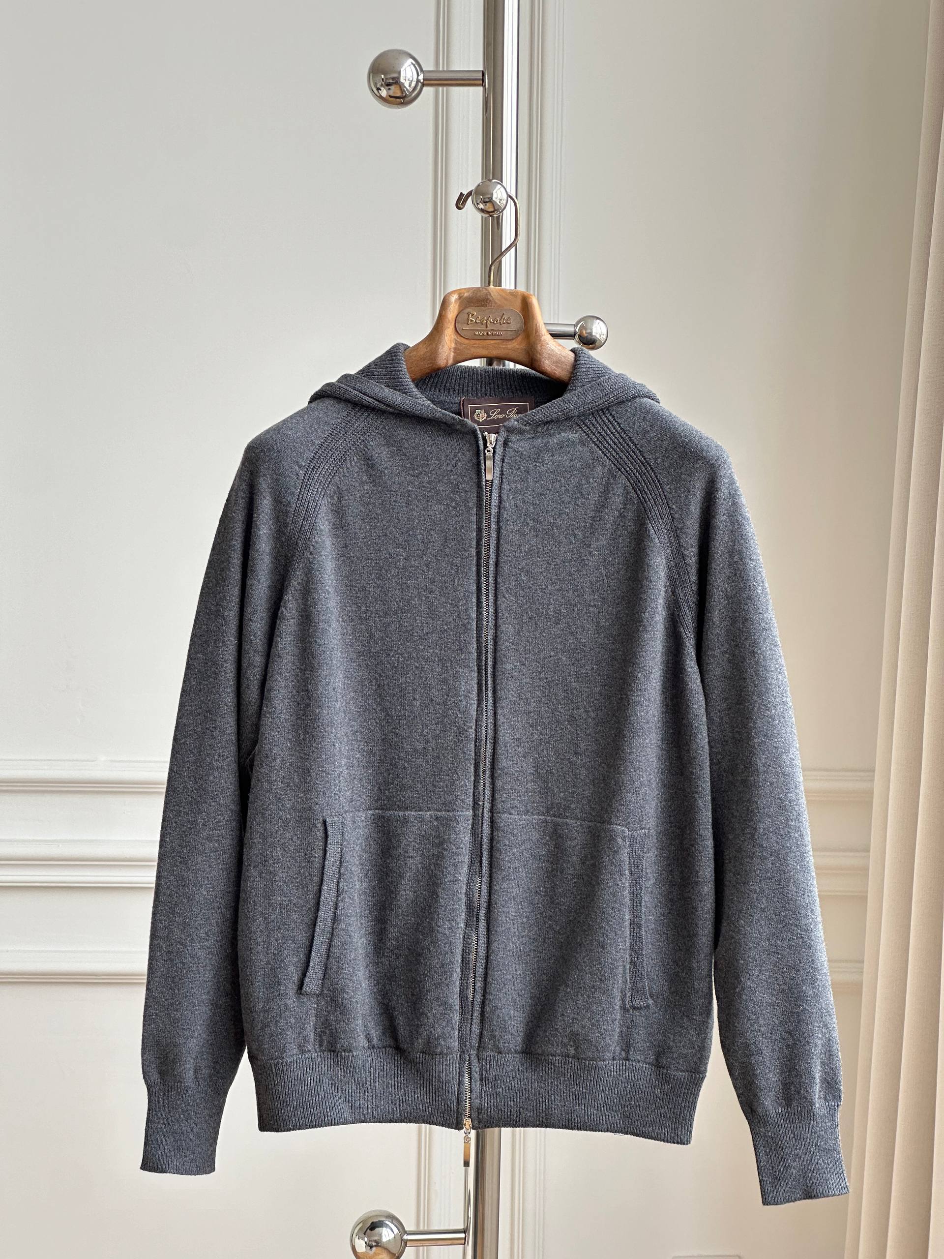Solid Cashmere Zip-up Hooded Knit Cardigan