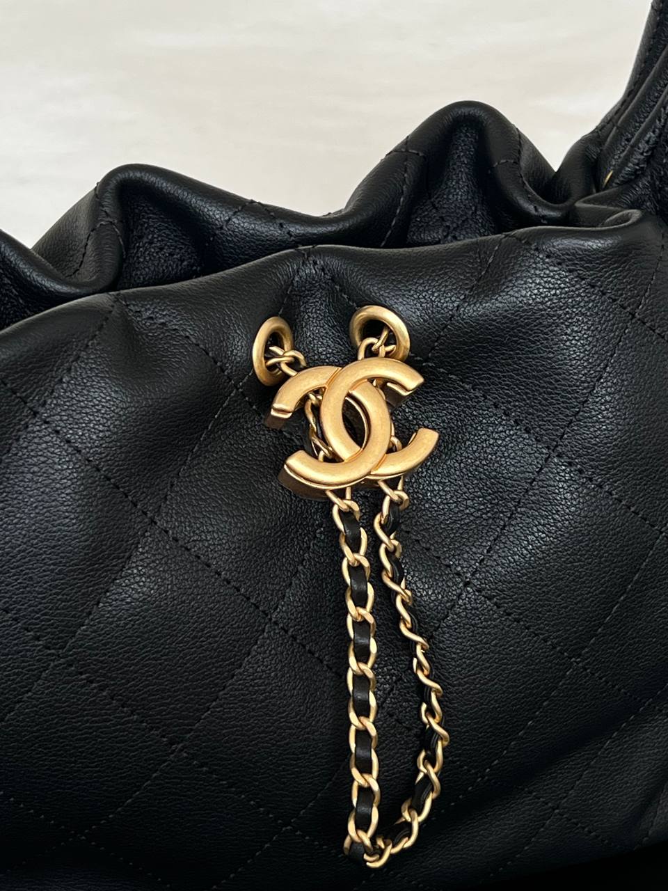 Chanel Black Caviar Leather Quilted Gold CC Lock Top Handle Hobo Underarm Bag