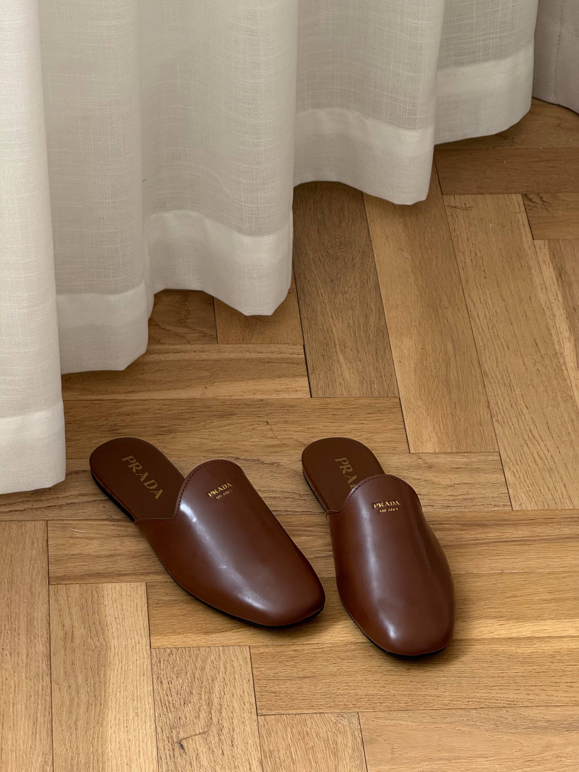 Prada Brushed Leather Mules
