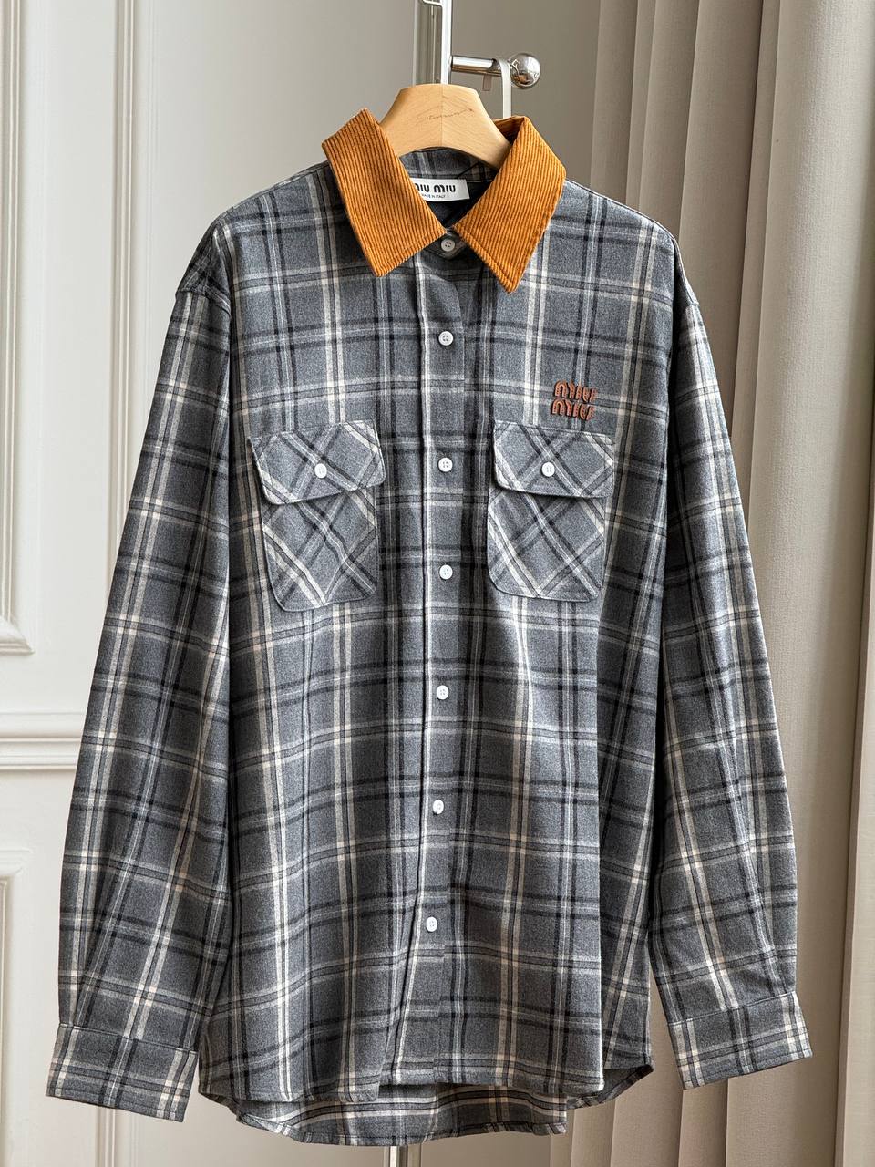 Miu Miu Checked Flannel Shirt with Corduroy Collar