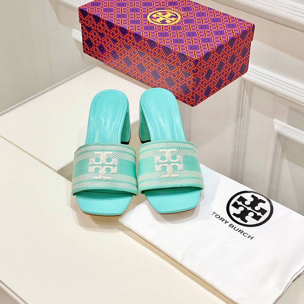 Tory Burch Fabric Flip-flops With Chunky Heels Sandals Slide