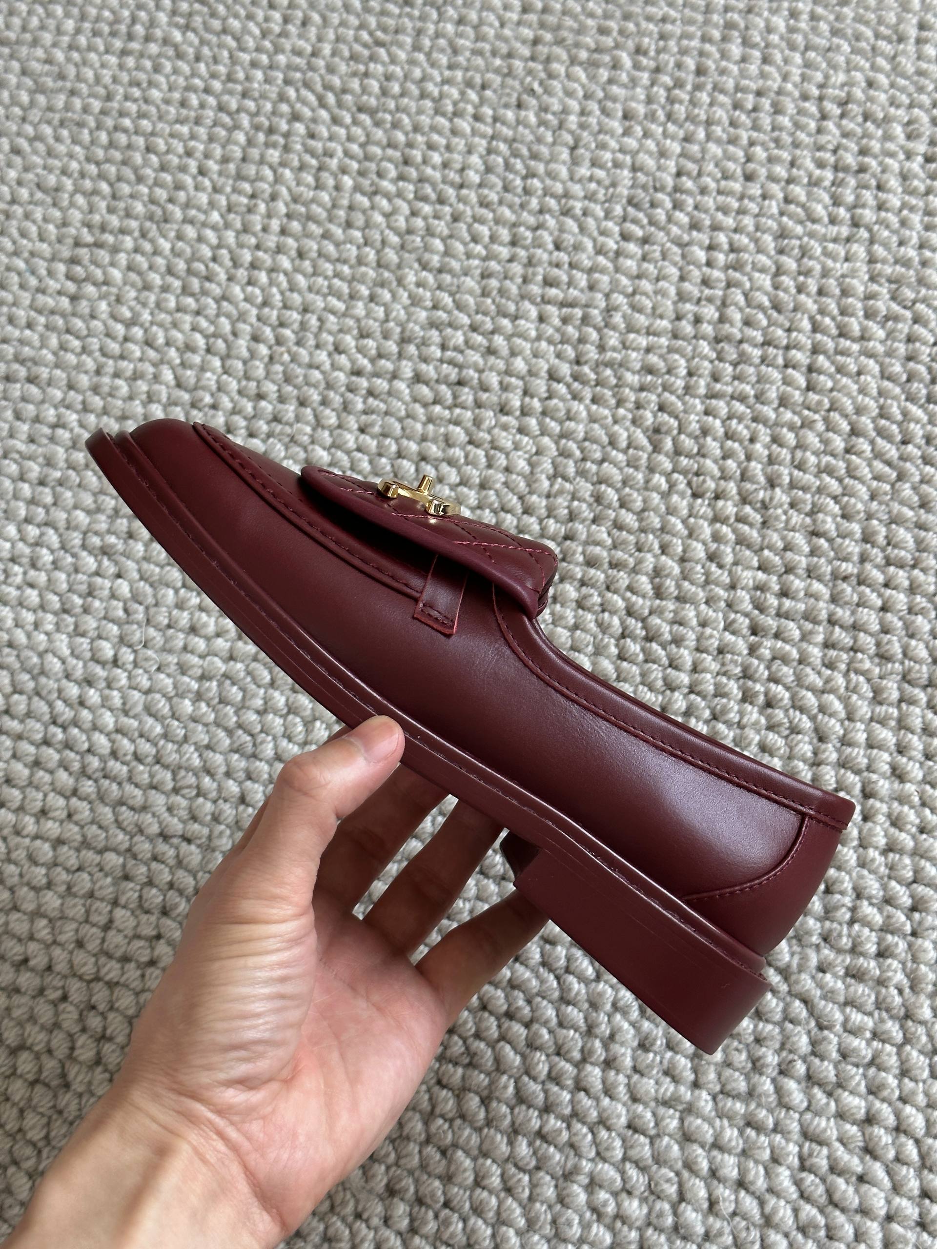 Chanel Burgundy Lambskin Quilted Loafers Flat Shoes