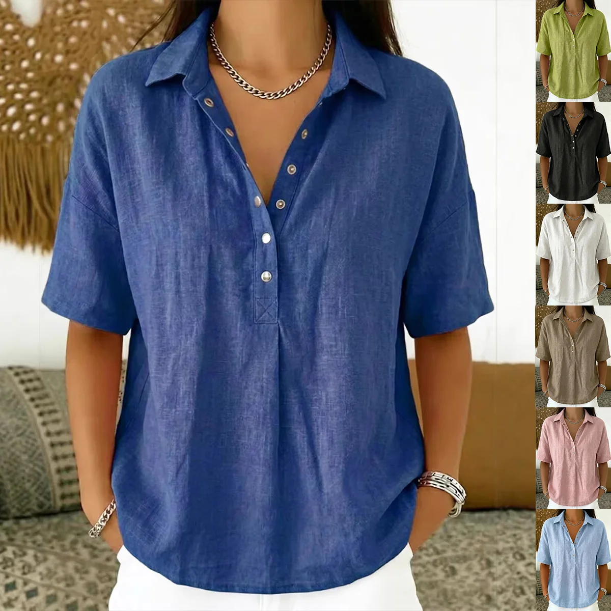 Chemisier Élégant à Manches Courtes – Style Minimaliste et Chic