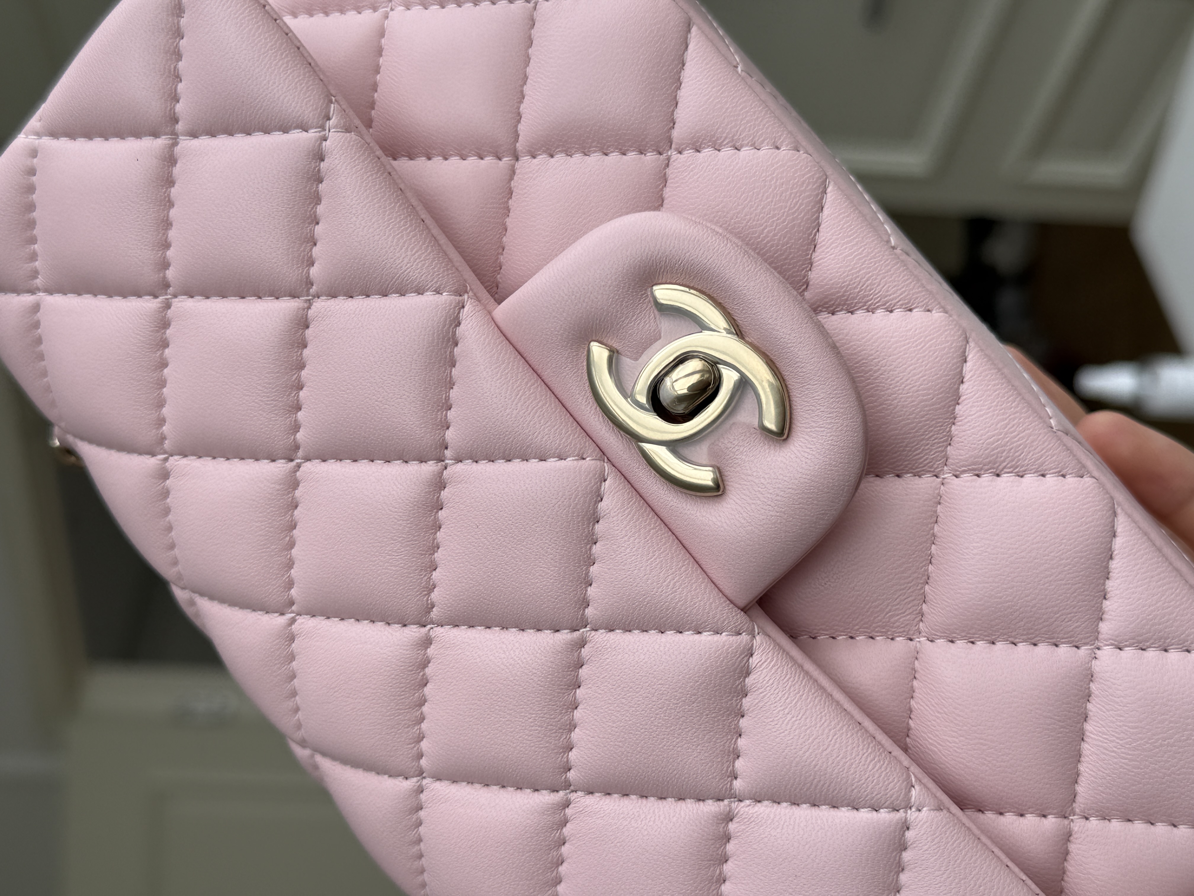 Chanel Sakura Pink Caviar Leather Classic Flap Silver CC Chain Bag