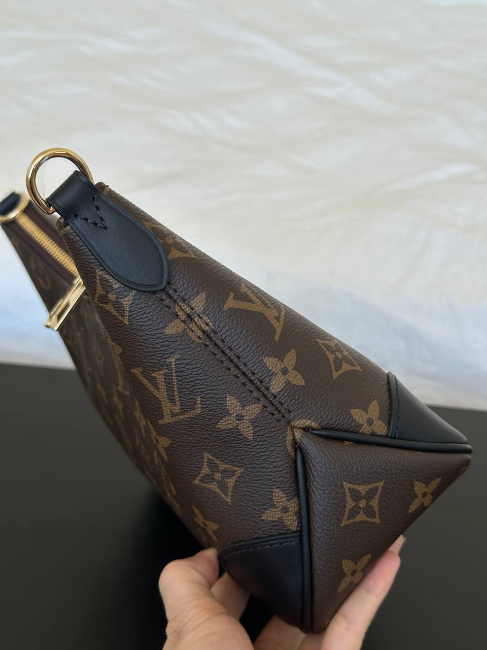 Louis Vuitton Monogram Canvas & Black Leather Double Zipper Hobo Crossbody Bag