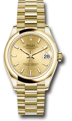 Rolex Yellow Gold Datejust 31 Watch - Domed Bezel - Champagne Index Dial - President Bracelet - 278248 chip【1:1 Replica】