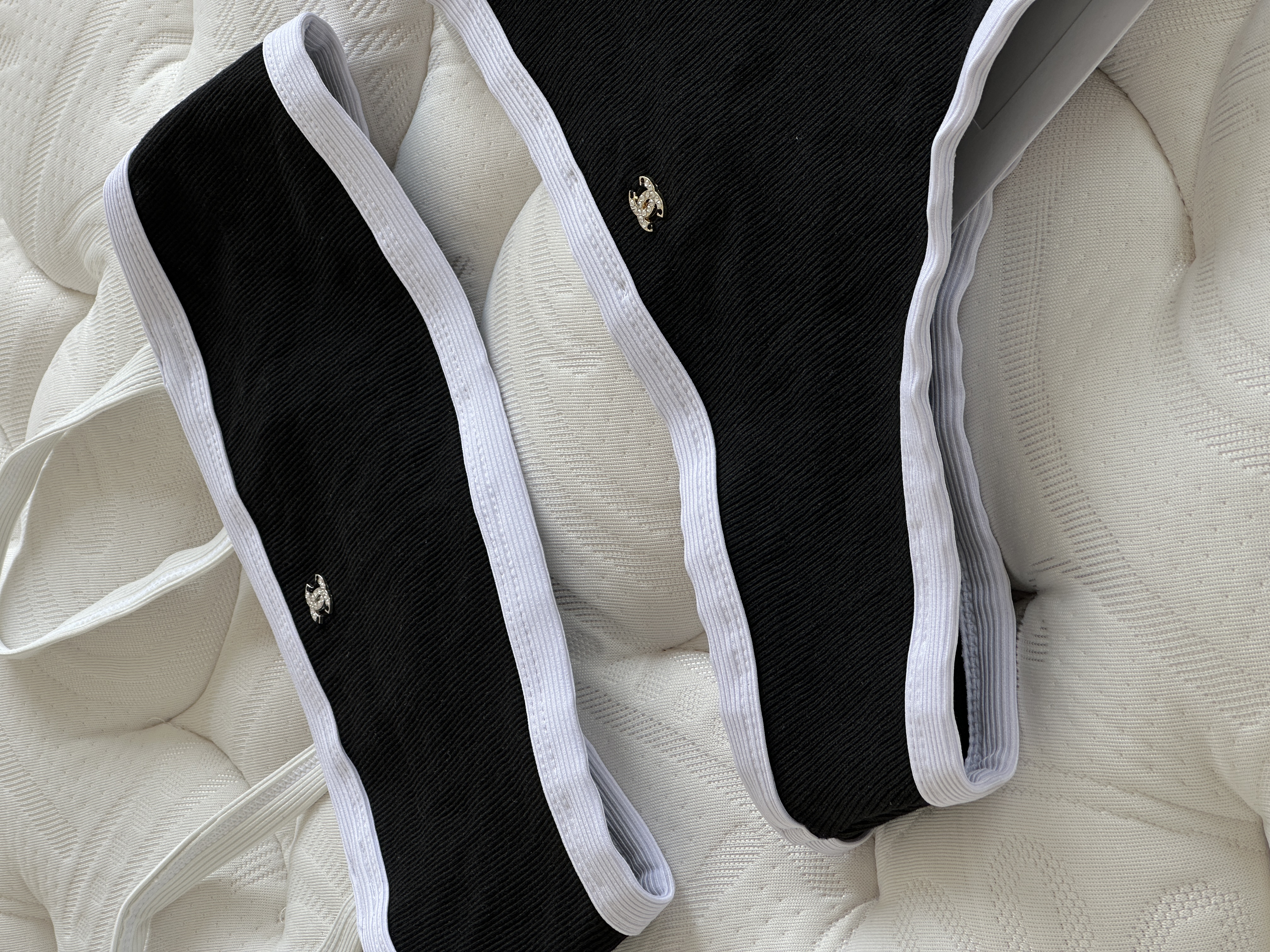 Chanel Black and White Two-Tone Ribbed Bikini Set with CC Logo