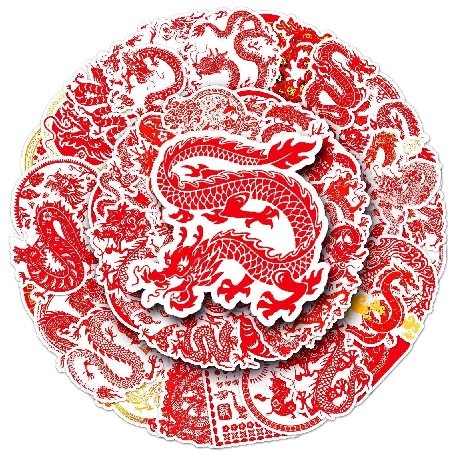 1045 （50 Chinese Dragon Red Stickers）