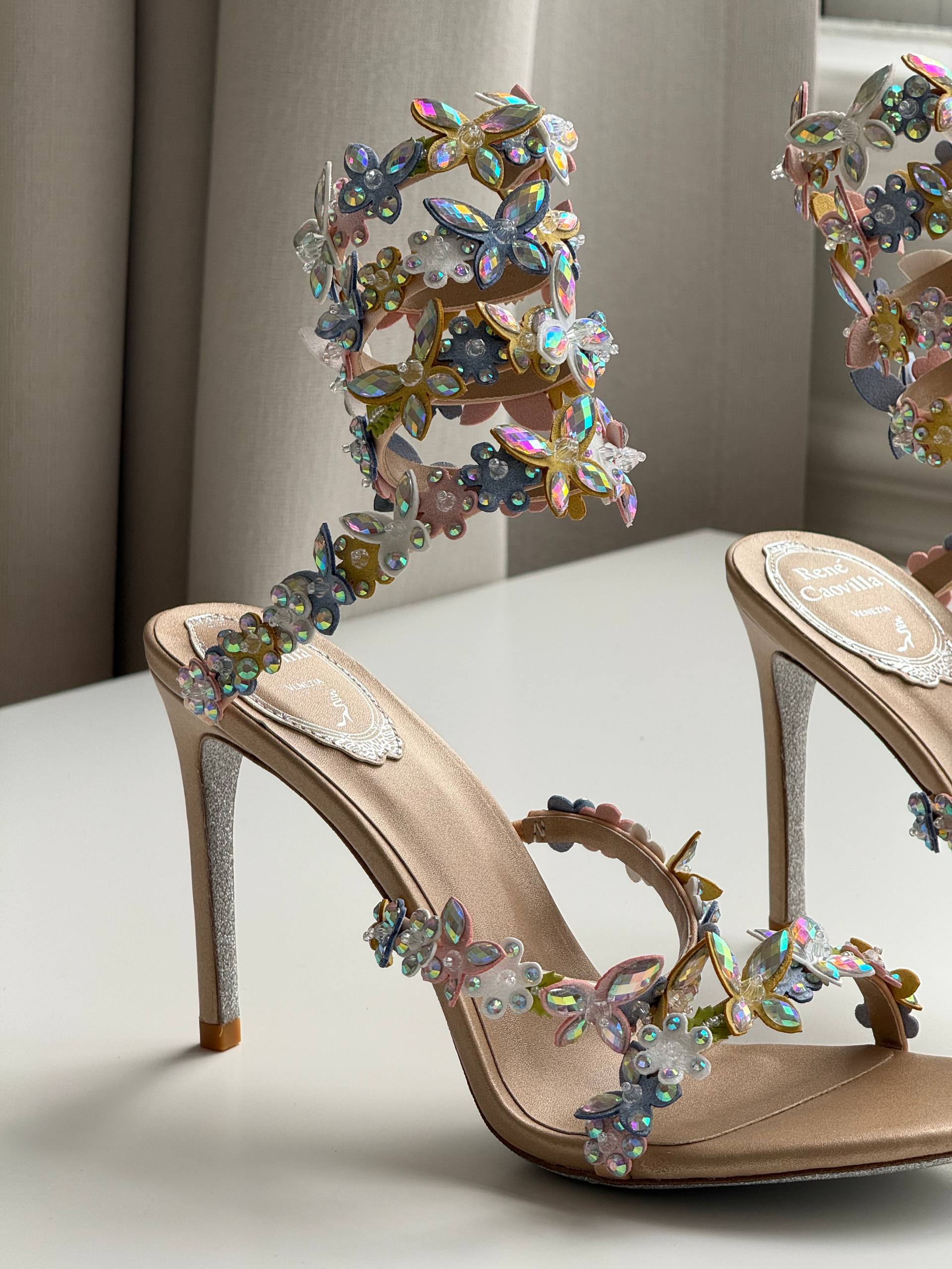 René Caovilla Eden Butterfly Crystal Wrap-Around Heeled Sandals