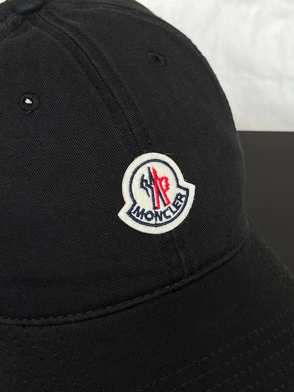 Moncler Black Washed Cotton Soft Baseball Cap With Circular Patch Embroidery Logo